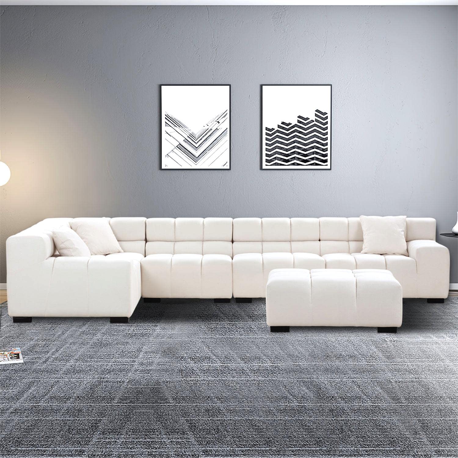 Modular Sectional Sofa 149.6" Sleeper Couch(White)
