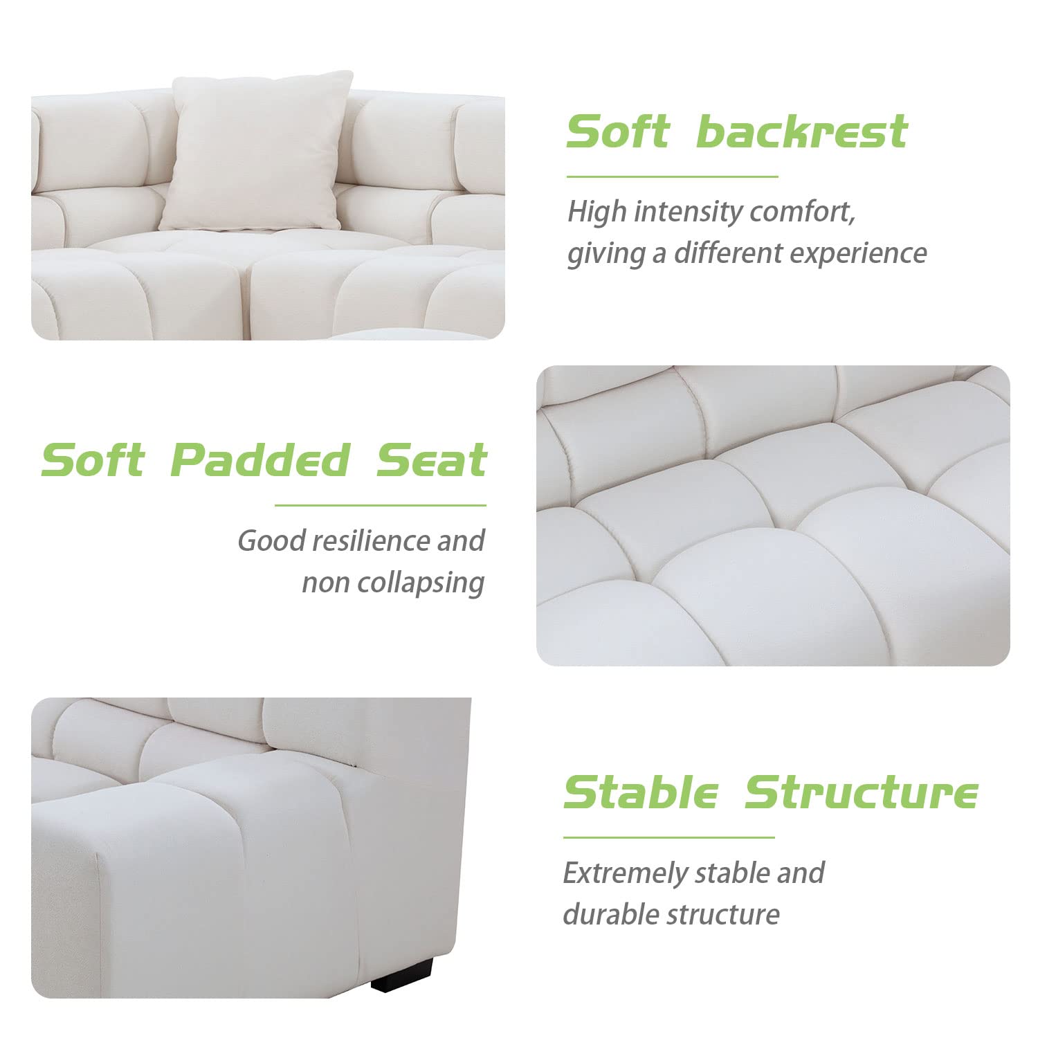 Modular Sectional Sofa 149.6" Sleeper Couch(White)