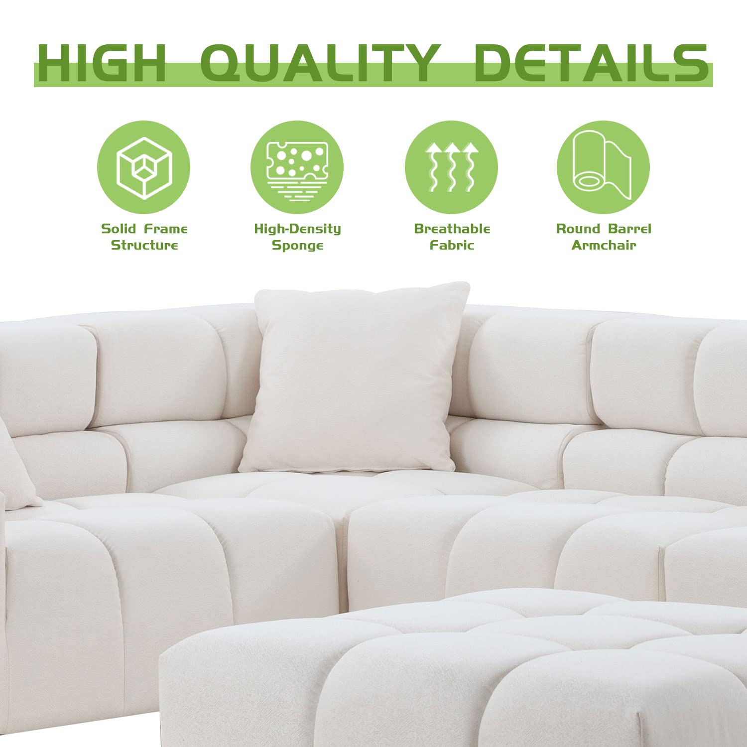 Modular Sectional Sofa 149.6" Sleeper Couch(White)