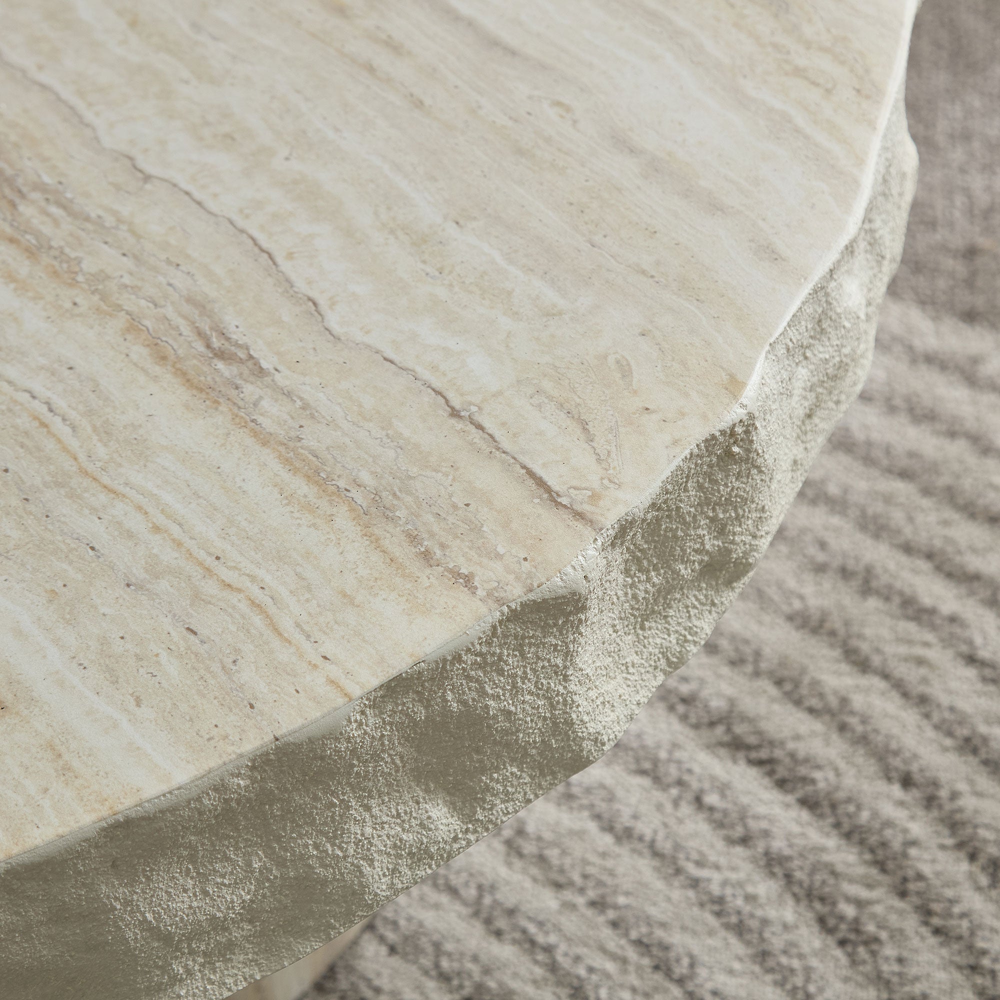 Set of 2 Faux MARS Textural Patterns Coffee Tables | No Assembly Needed – Fiberglass Round Tables for Living Room (Beige)