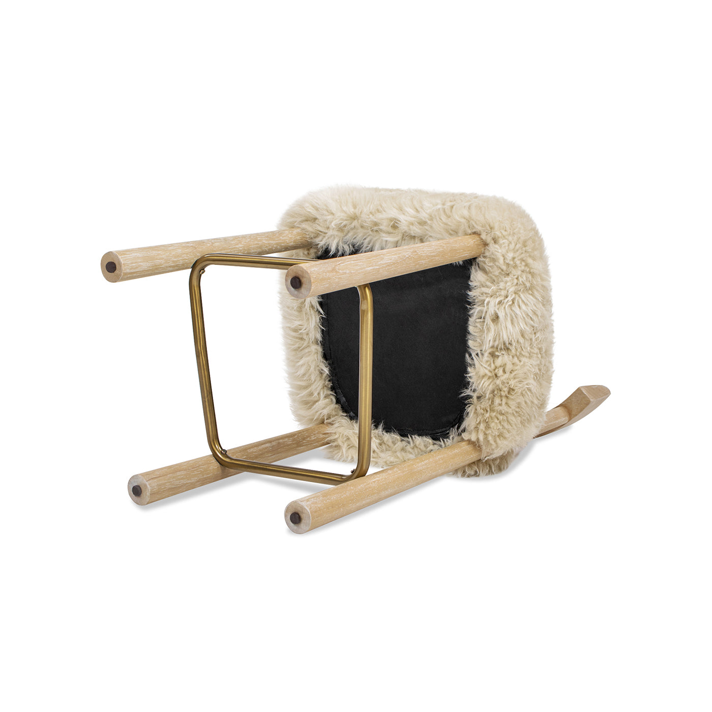Genuine Fur Counter Height Bar Stool | Solid Wood Frame, Brass Footrest – New Zealand Sheepskin, Natural Light-Toned Finish