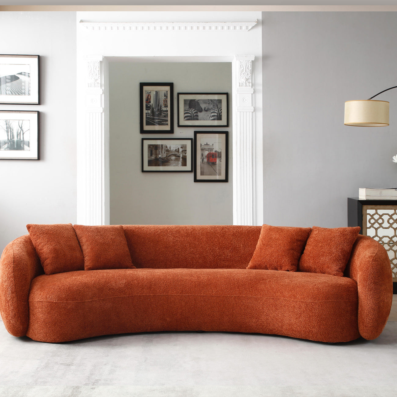 102‘’ Curved Boucle Sofa 4-Seat