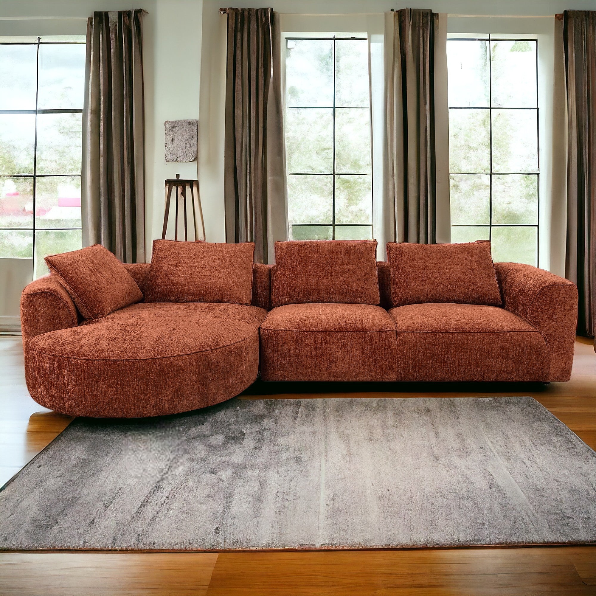 Rust Brown Chenille Sectional Sofa
