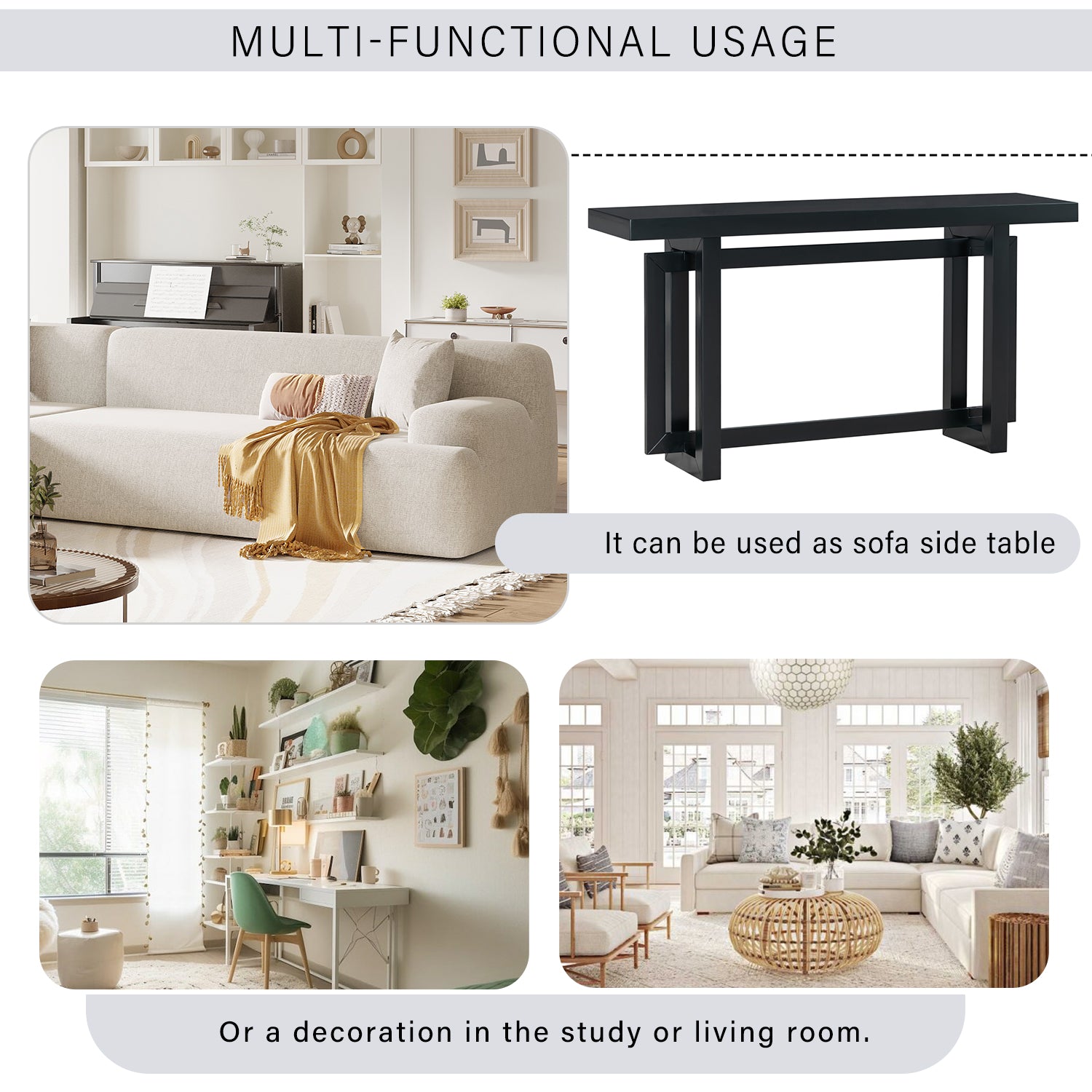 Contemporary Console Table with Wood Top