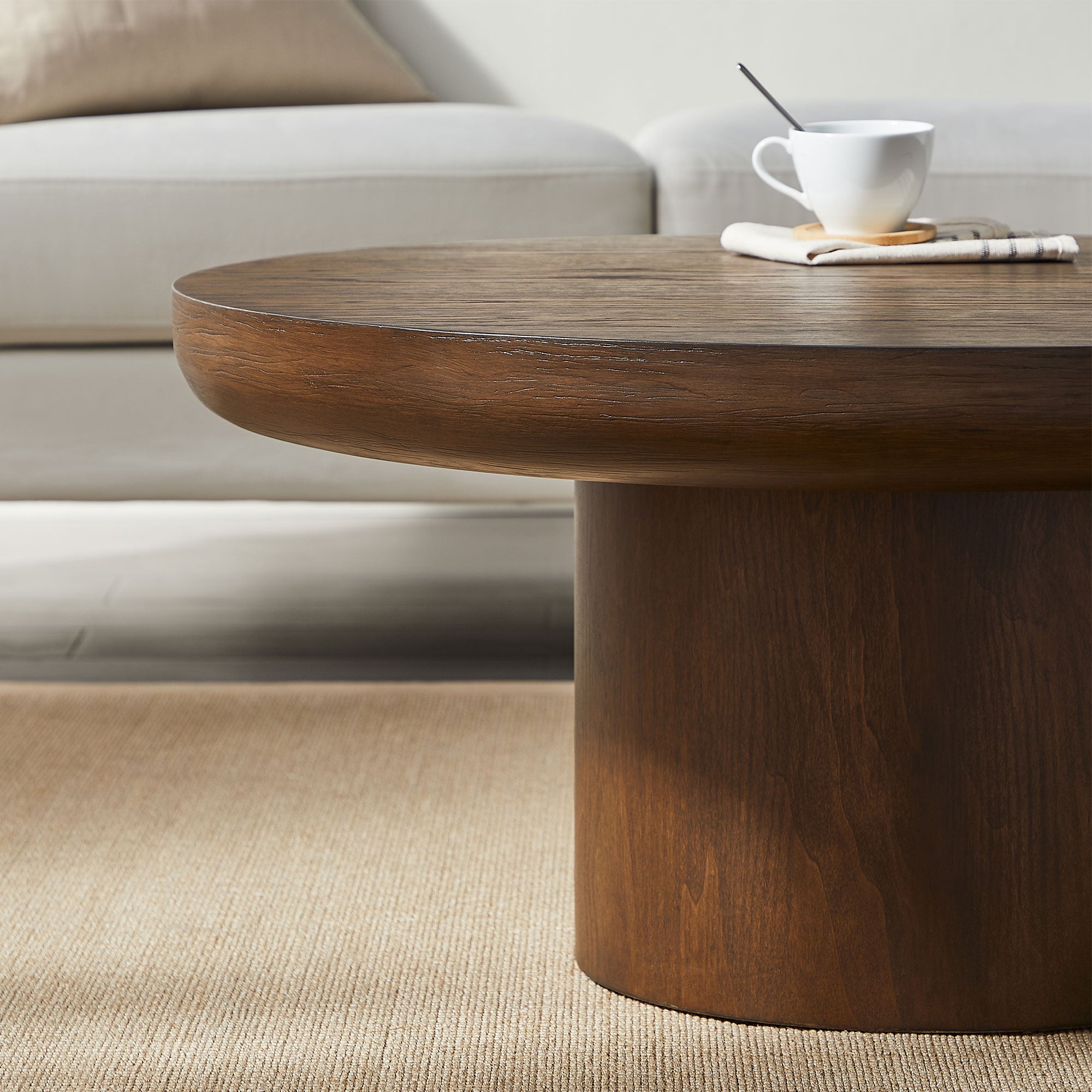 35.98 - inch Round Coffee Table: Cylindrical Leg, Wood Veneer for Living & Office