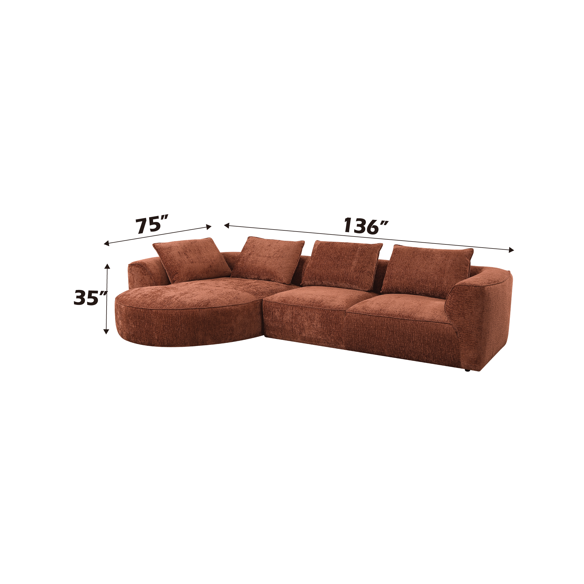 Rust Brown Chenille Sectional Sofa