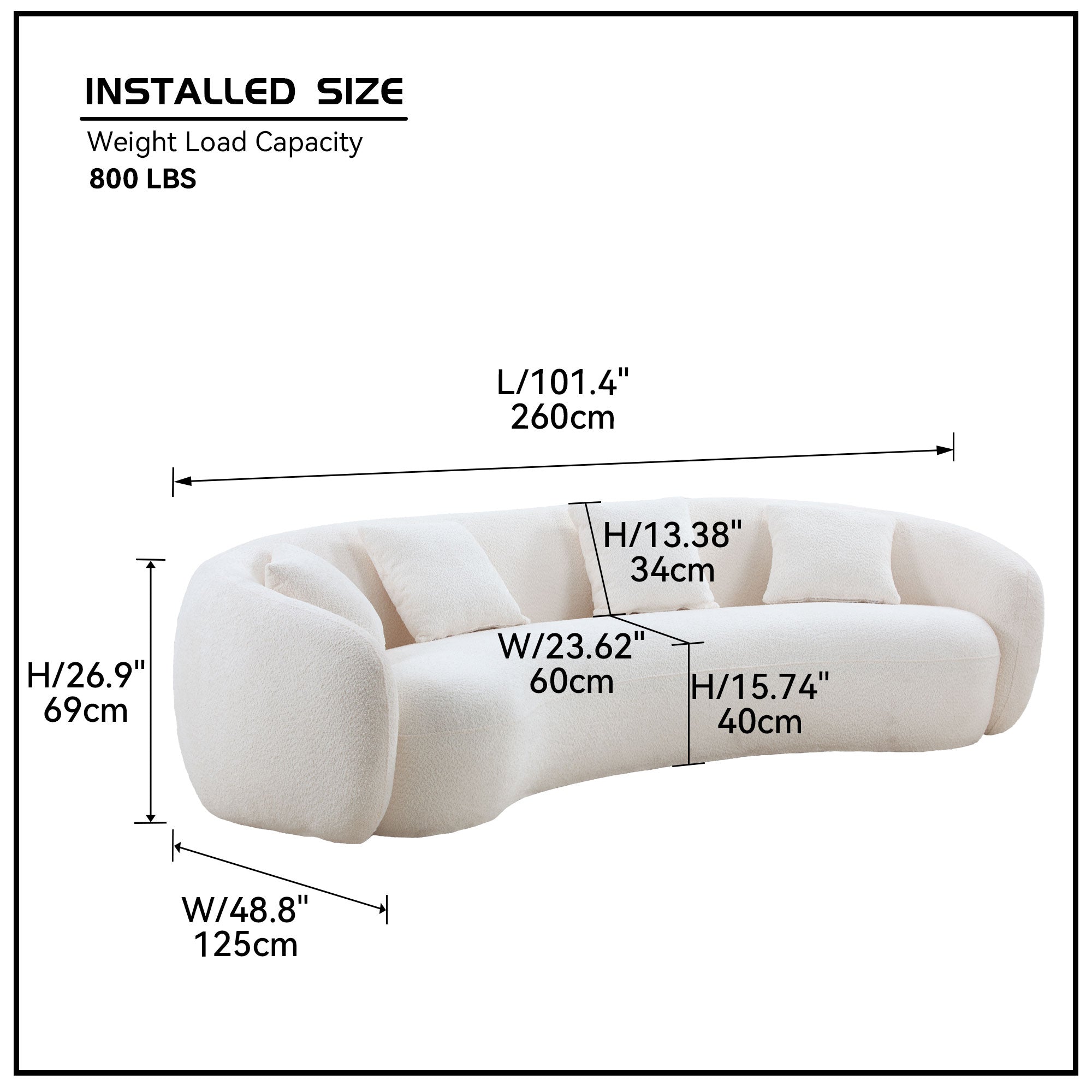 102‘’ Curved Boucle Sofa 4-Seat