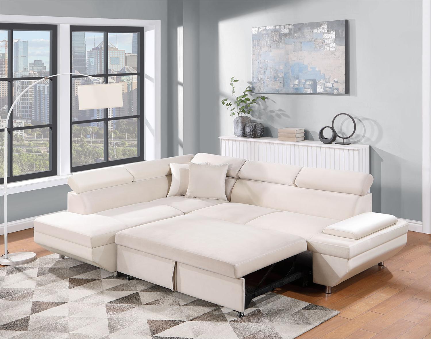 L Shape Sofa, Sleeper Sofa 2 in 1 Pull Out Couch Bed, Pull-out Bed for Living Room, Metal Legs