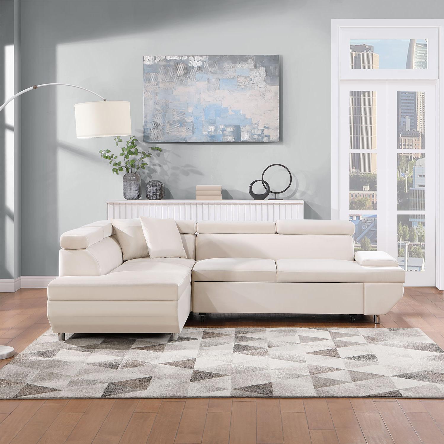 L Shape Sofa, Sleeper Sofa 2 in 1 Pull Out Couch Bed, Pull-out Bed for Living Room, Metal Legs