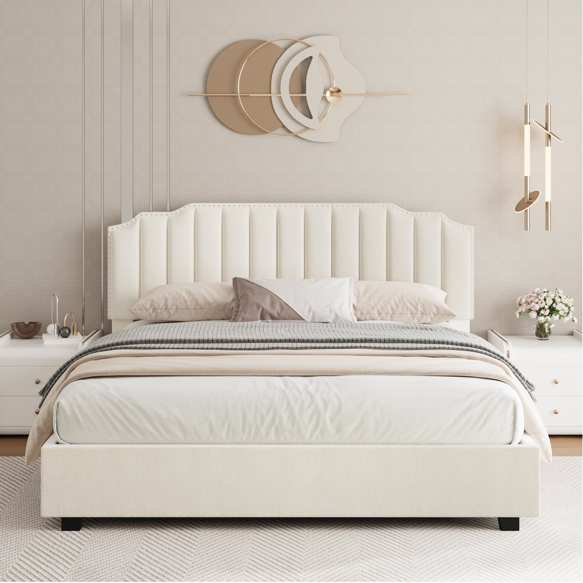 VELVET BEIGE QUEEN SIZE BED