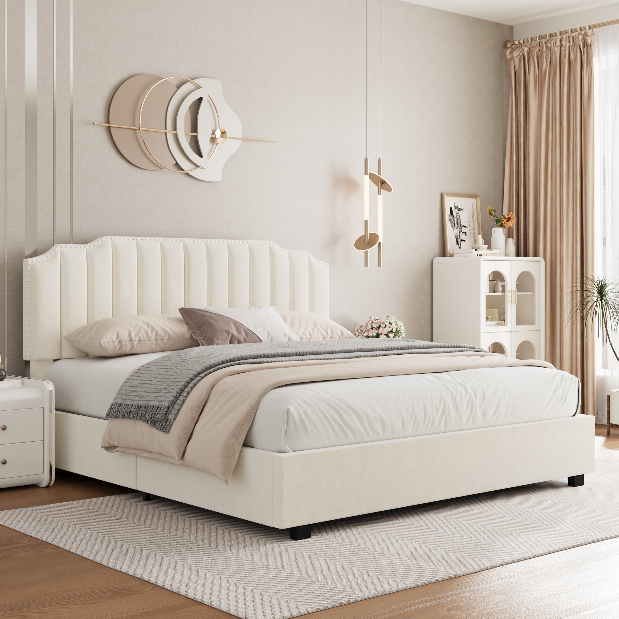 VELVET BEIGE QUEEN SIZE BED