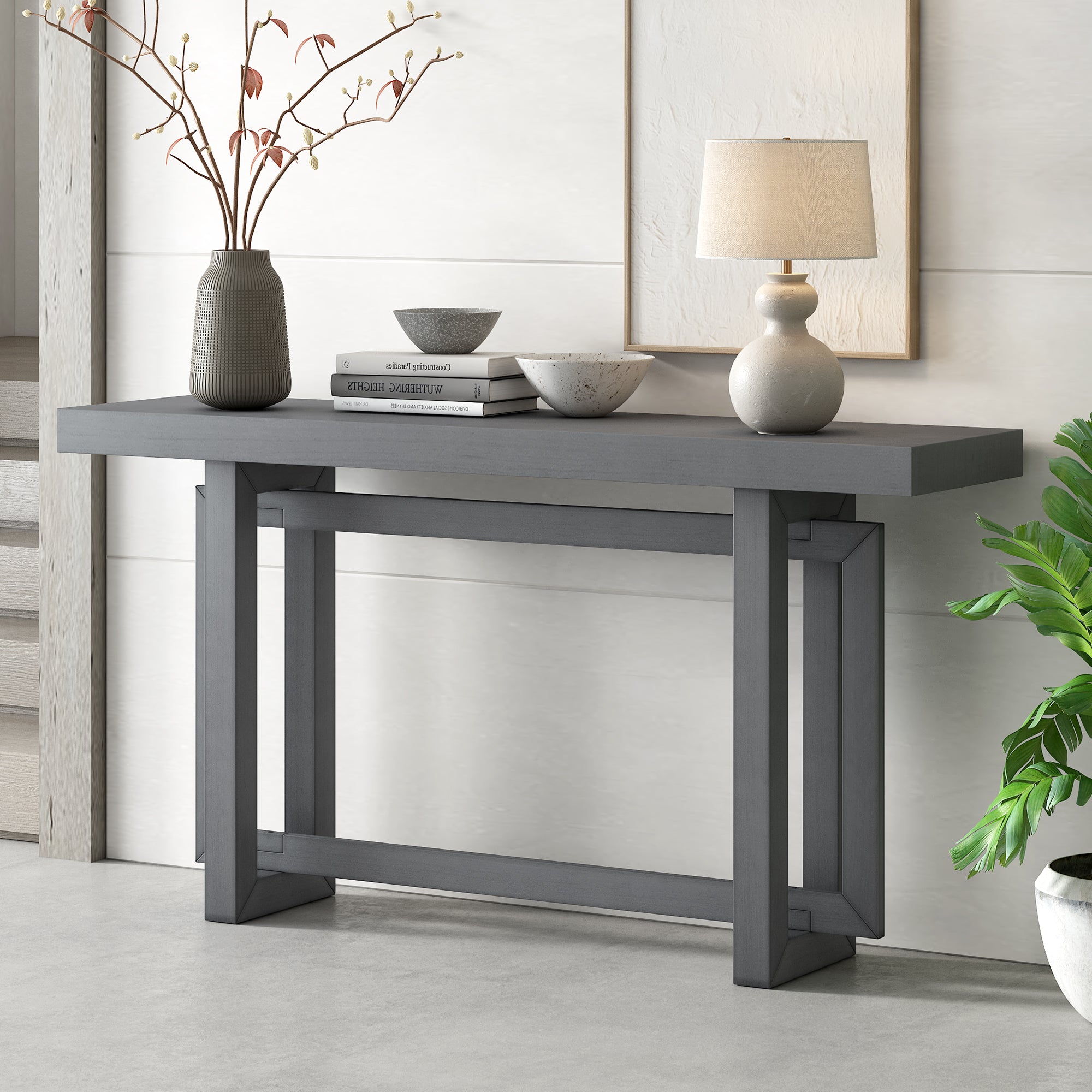 Contemporary Console Table with Wood Top