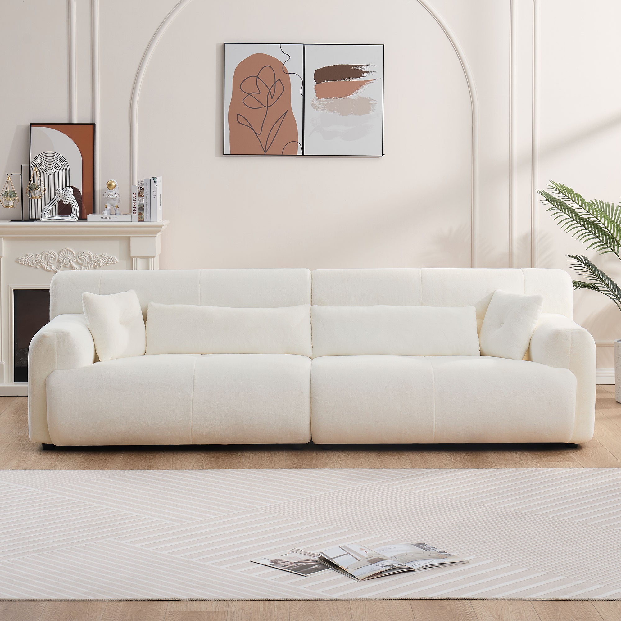 111.81'' Soft Thick Fuzzy Faux Rabbit Fur Couch Sofa