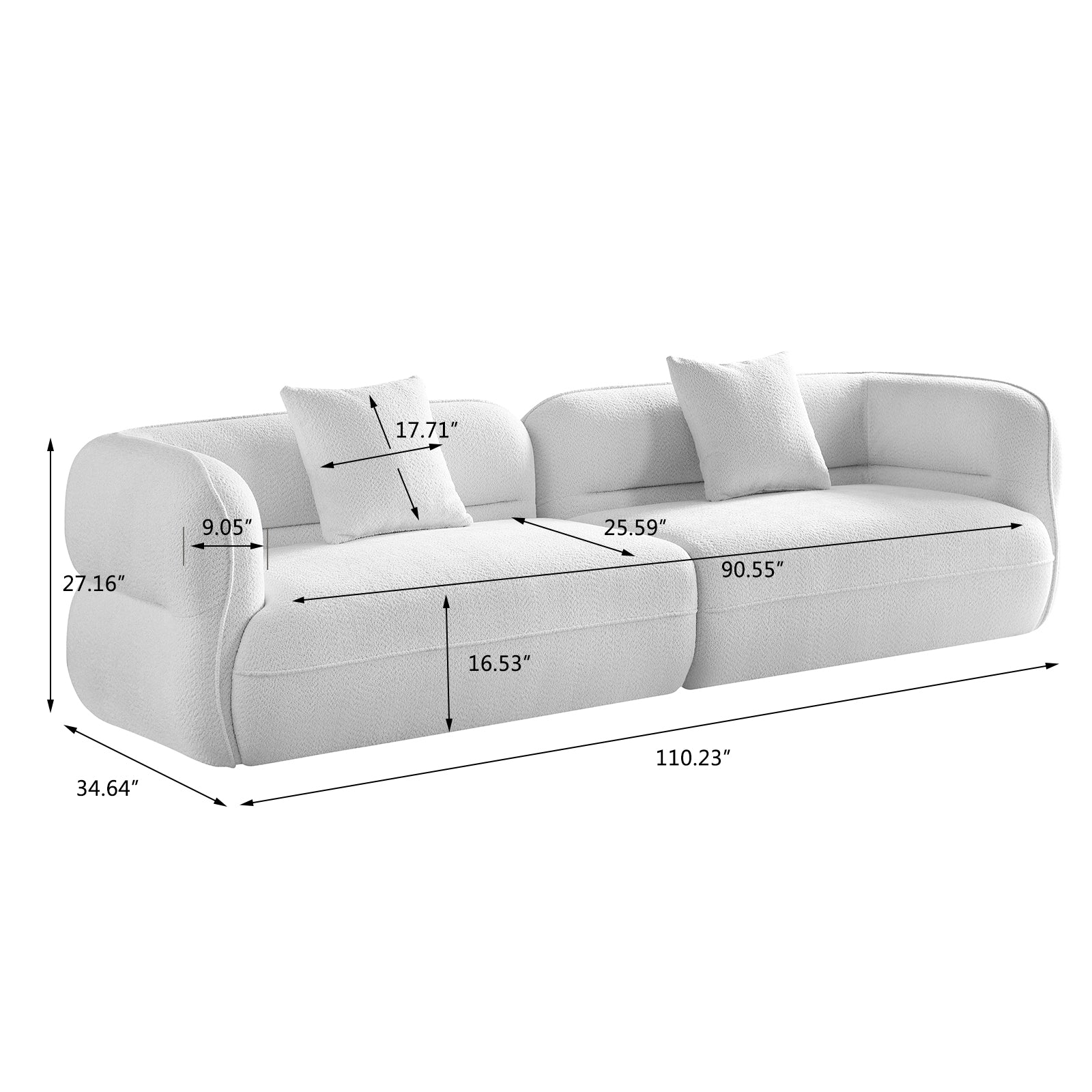 White Sectional Sofa: Durable Fabric, Solid Wood Frame - Ideal for Living Room