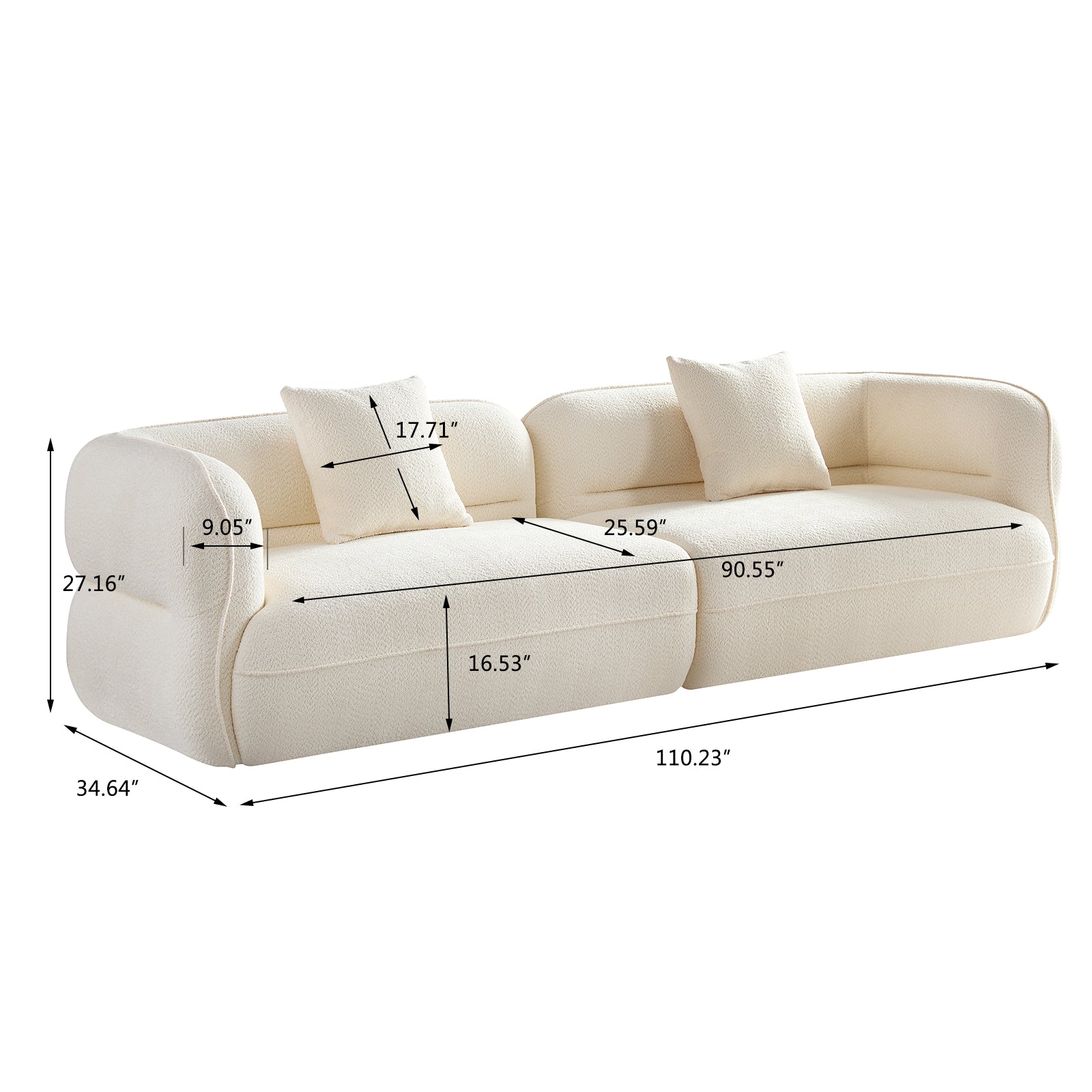 White Sectional Sofa: Durable Fabric, Solid Wood Frame - Ideal for Living Room