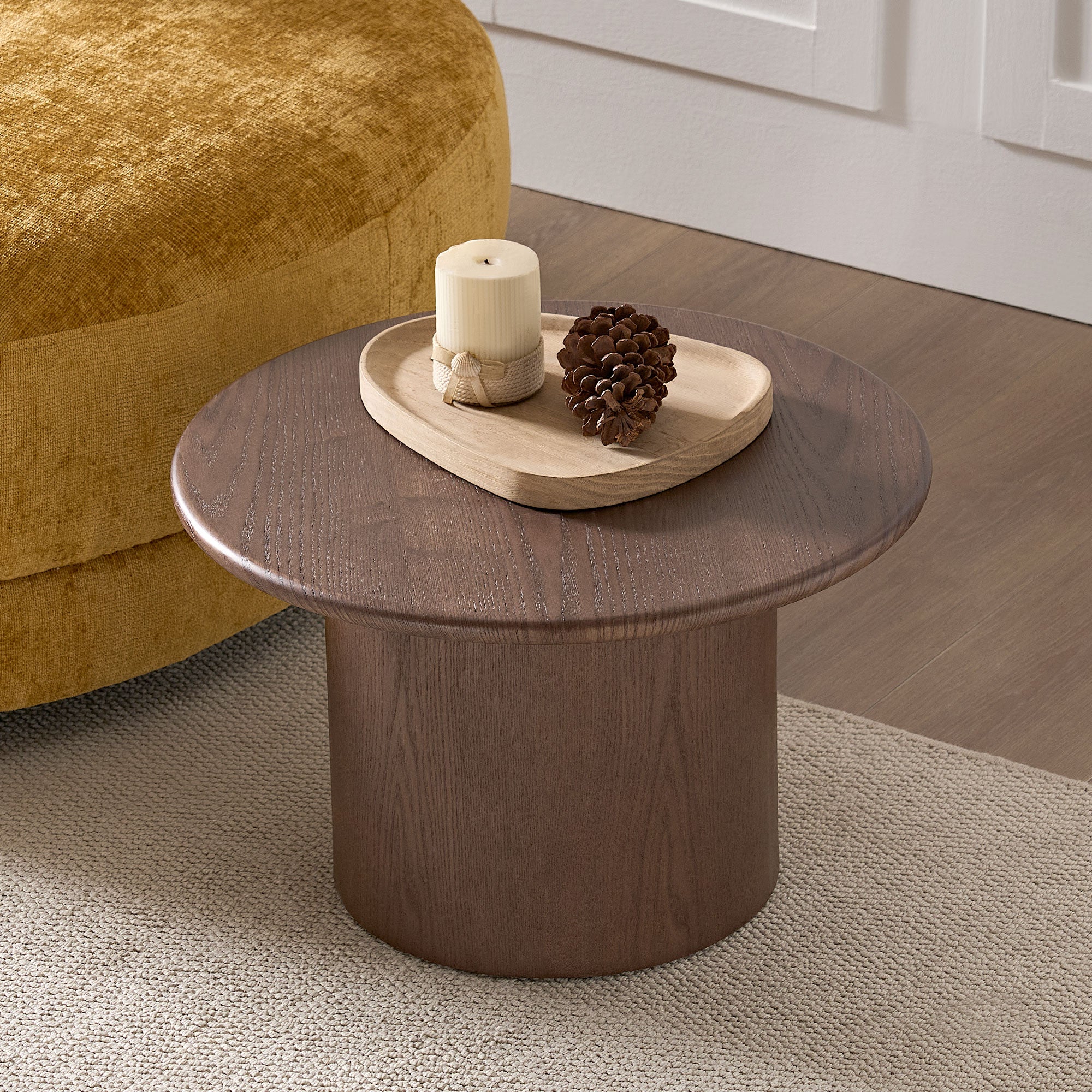 MDF Round Coffee Table Set of 2 | Nesting Tables – Walnut/Black, Mid-Century Modern, Space-Saving for Living Room