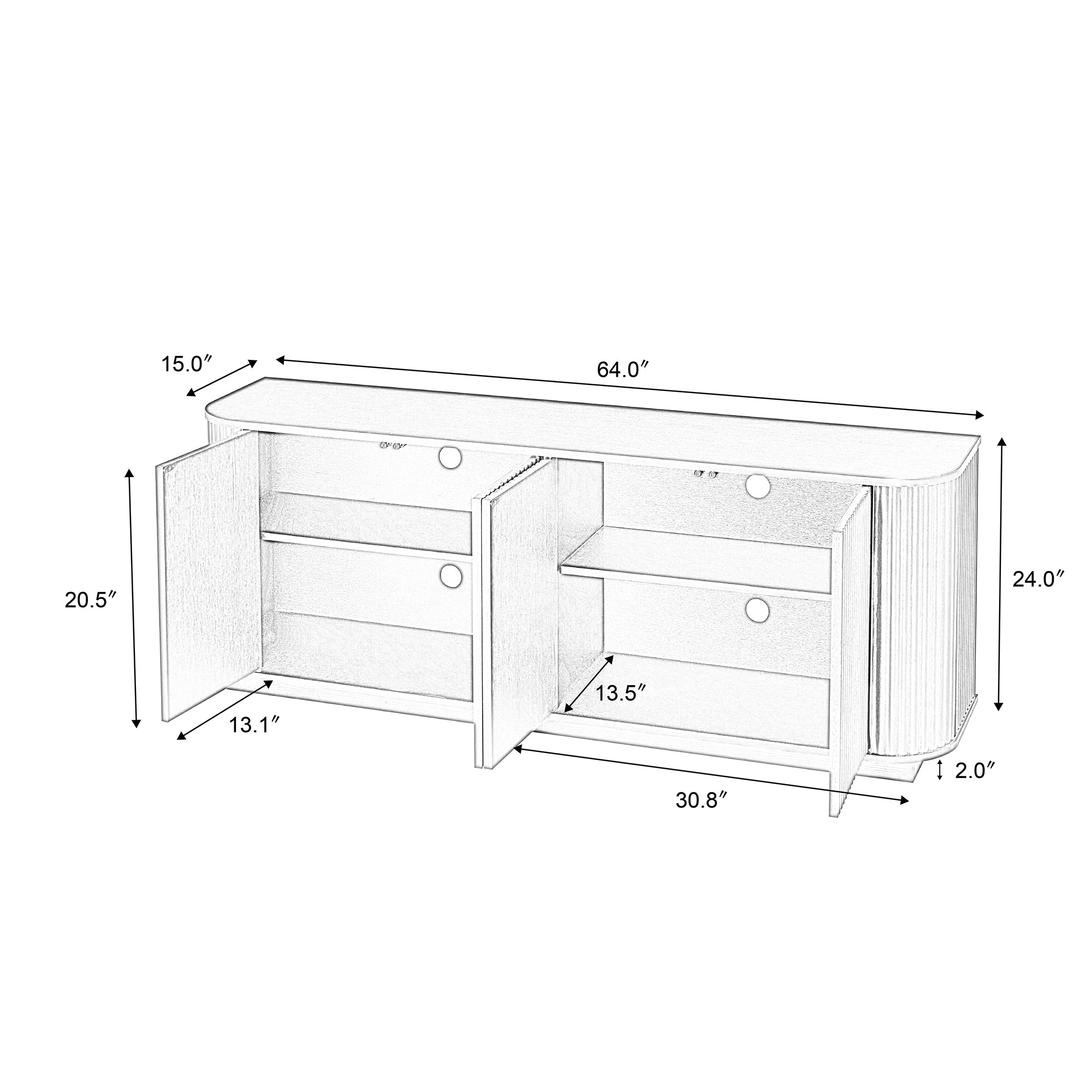 Kitchen, Bedroom & Entryway Essential: Sideboard TV Stand with Wave Pattern, Wooden Vertical Stripes