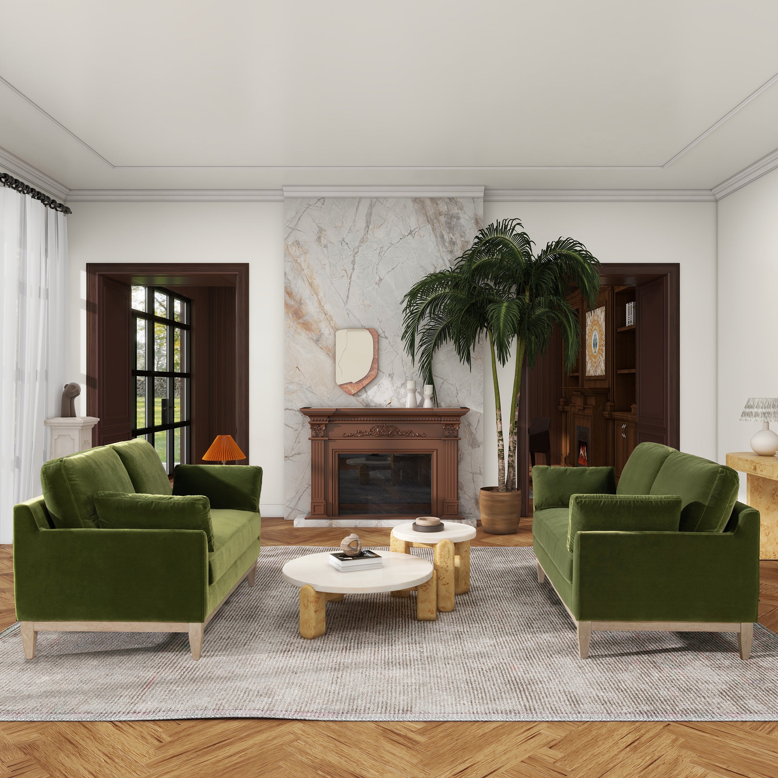 Olive Green Performance Velvet Sofa Chaise Lounge Chair and  Accent Arm Chair