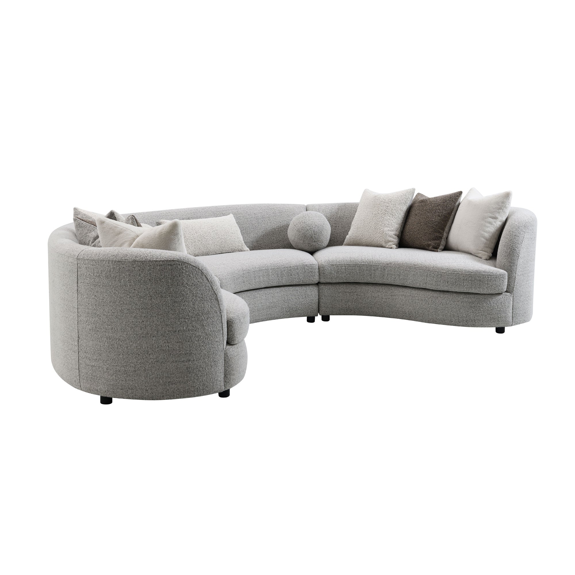 Gray Boucle Sectional Sofa With 9 Pillows