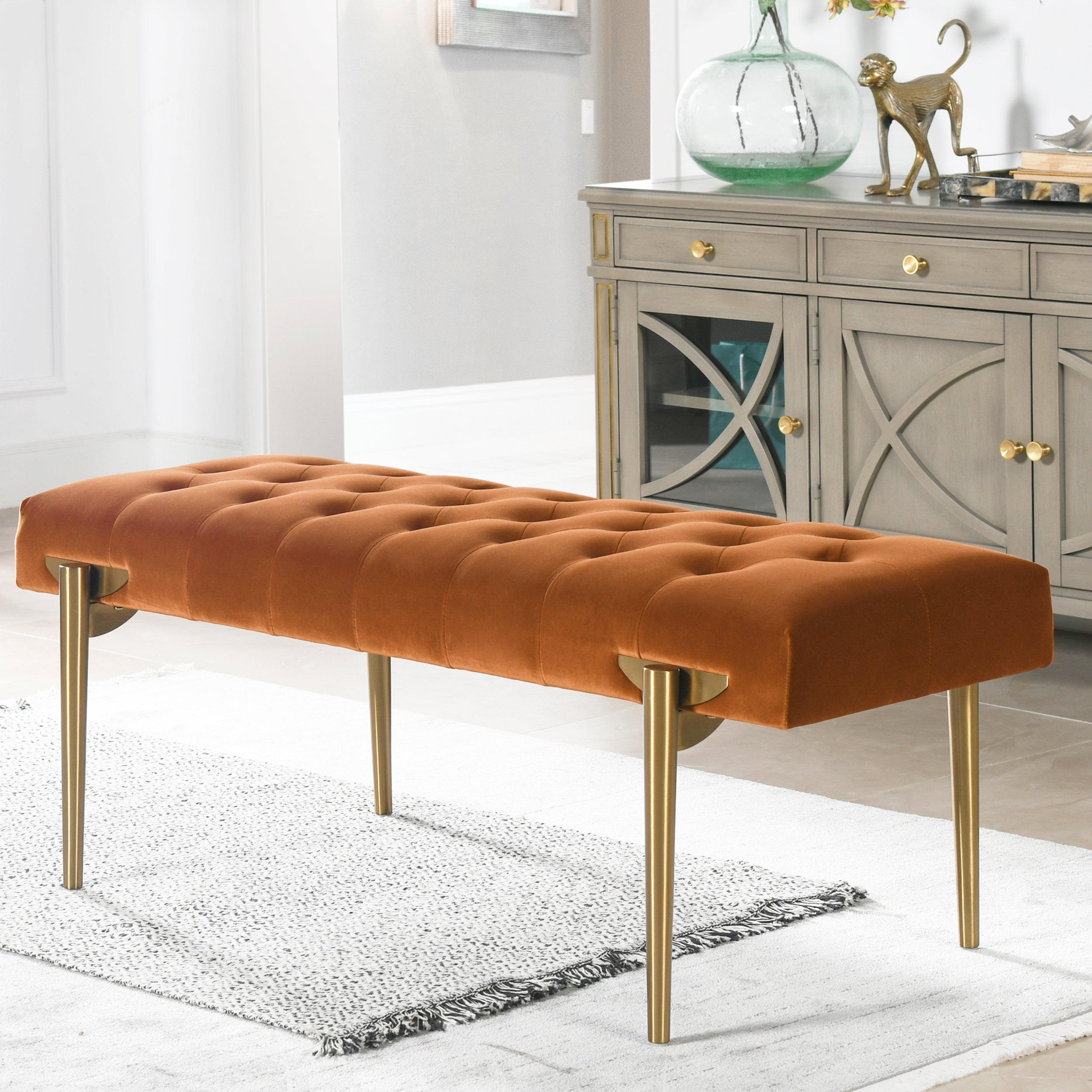 Upholstered Gold Accent Bench