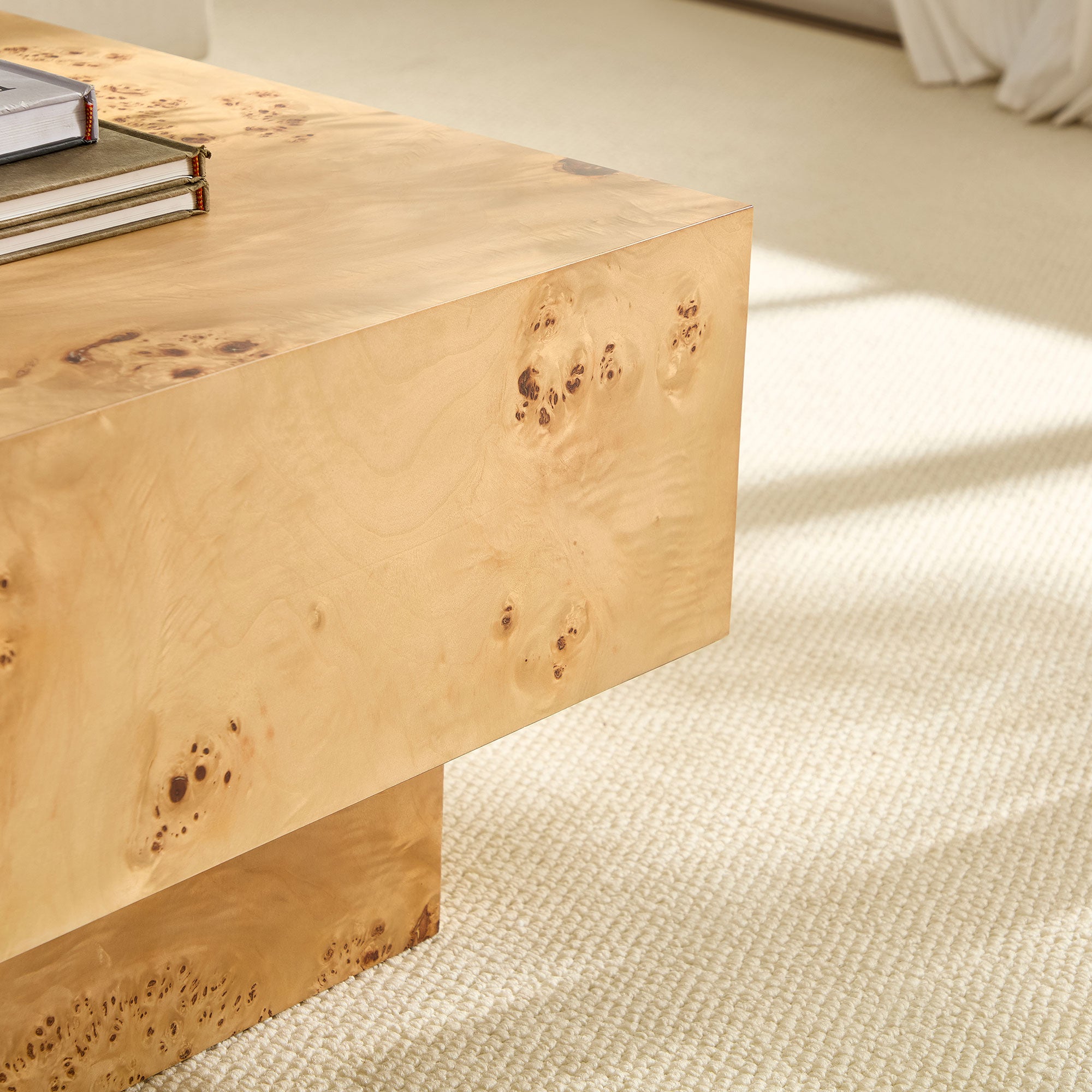 43.31 - Inch Rectangle Coffee Table in Mid - Century Style with Burl Wood Veneer