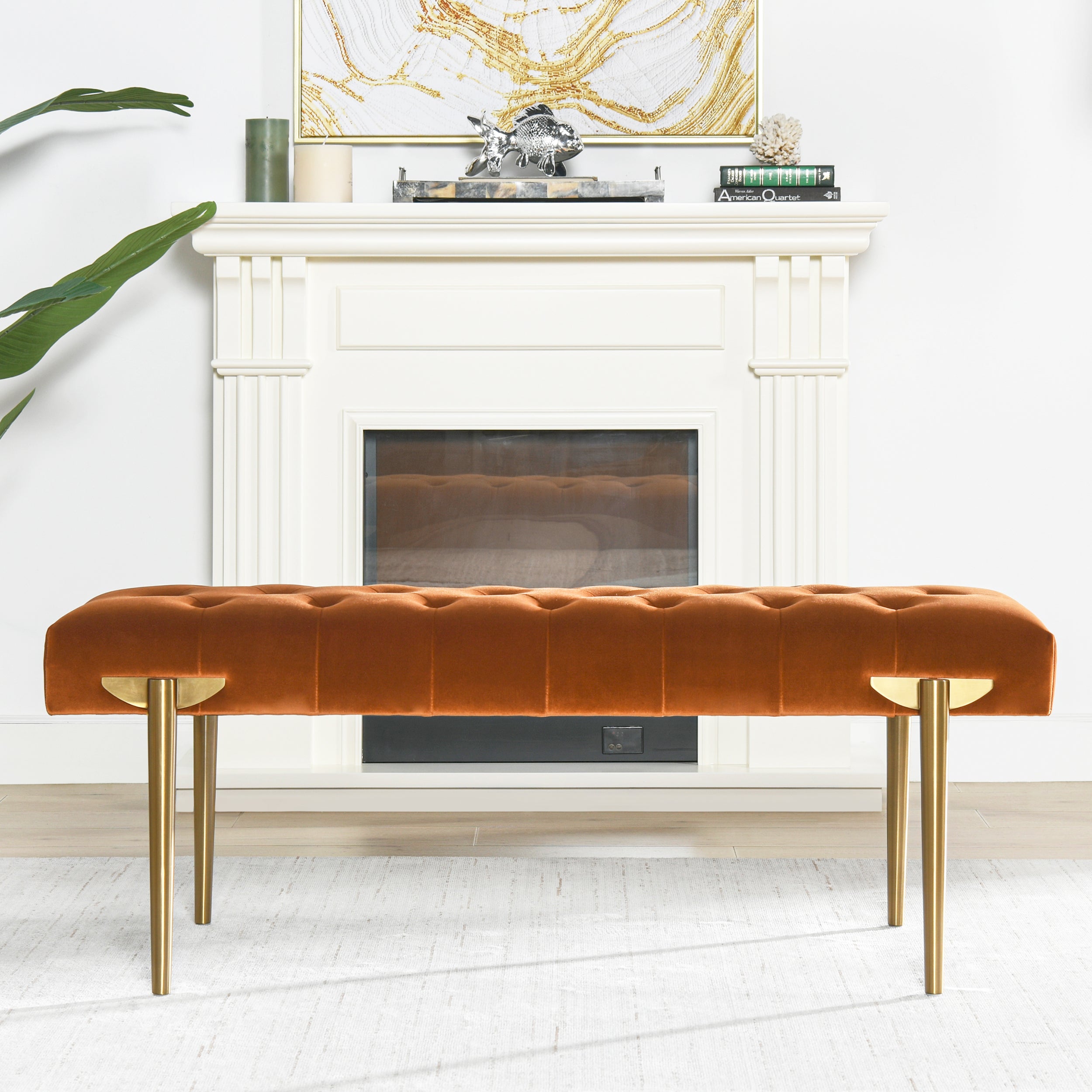Upholstered Gold Accent Bench