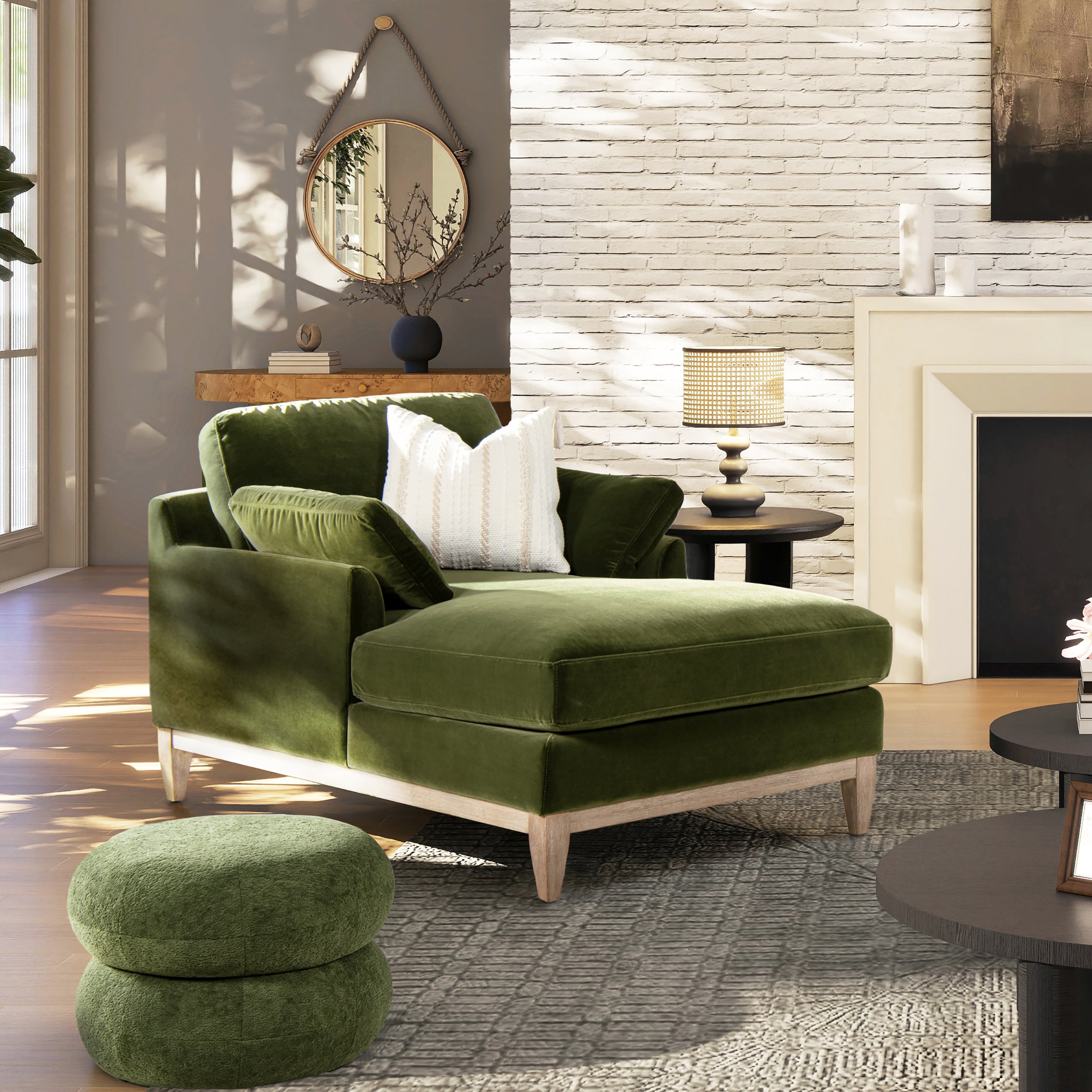 Olive Green Performance Velvet Sofa Chaise Lounge Chair and  Accent Arm Chair