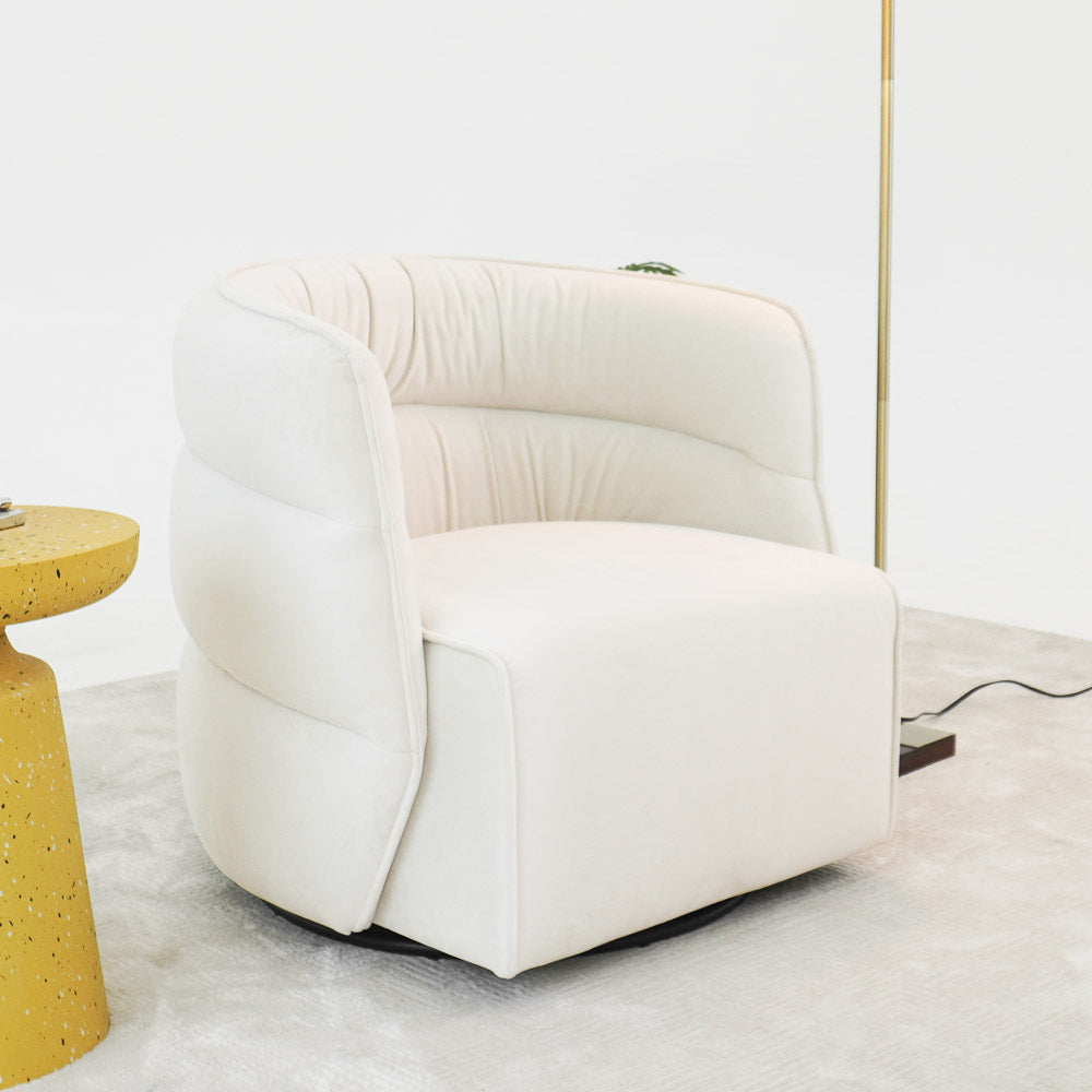 Walden Swivel Chair | Mid-Century Modern Velvet Accent Chair – Cream/Green/Burnt Orange, 360° Swivel, Fully Assembled