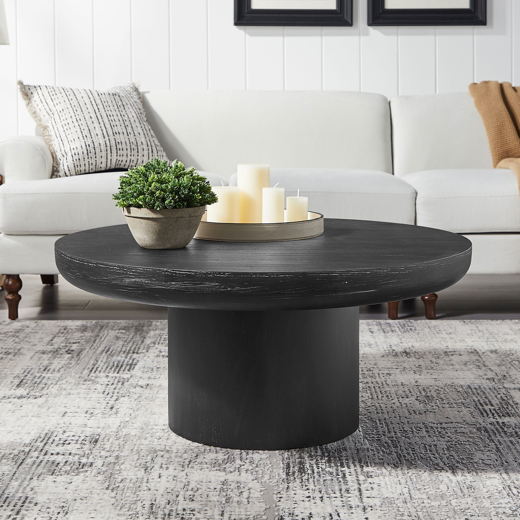 35.98 - inch Round Coffee Table: Cylindrical Leg, Wood Veneer for Living & Office