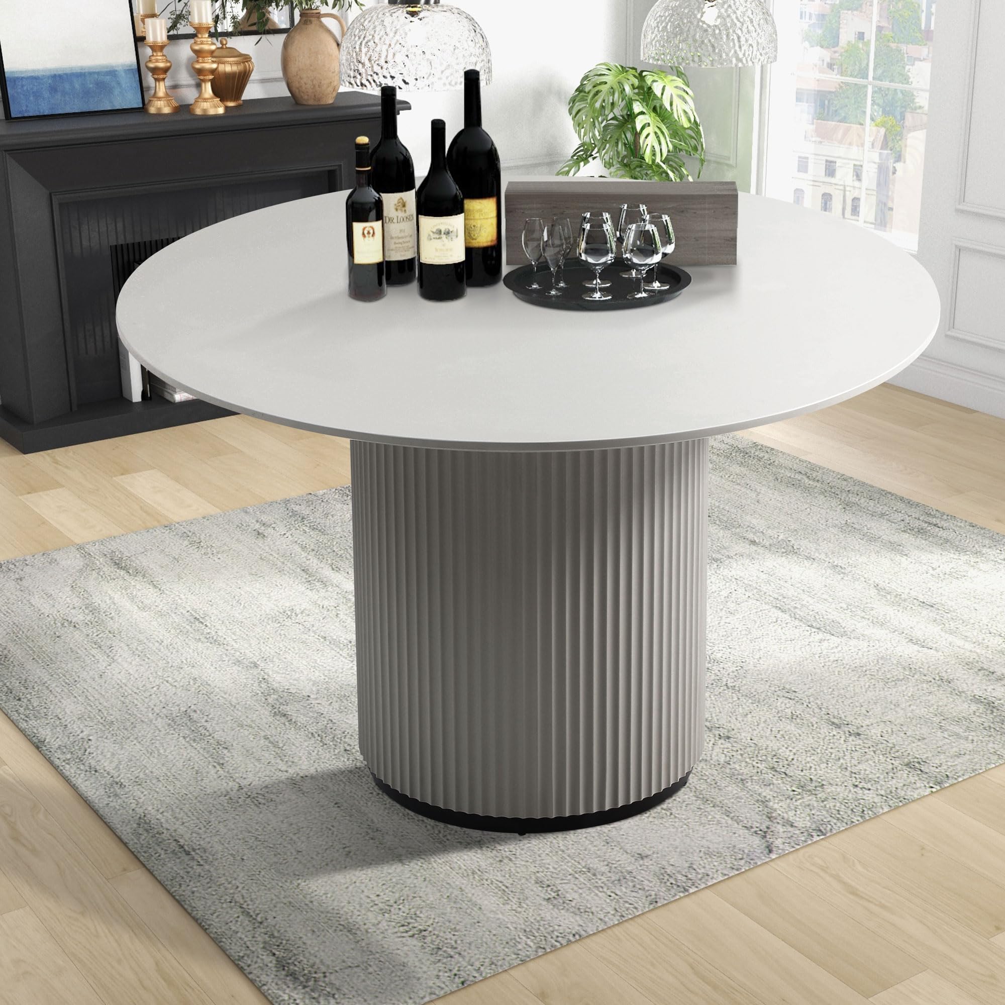 47.24" Round Wood Dining Table(Grey)