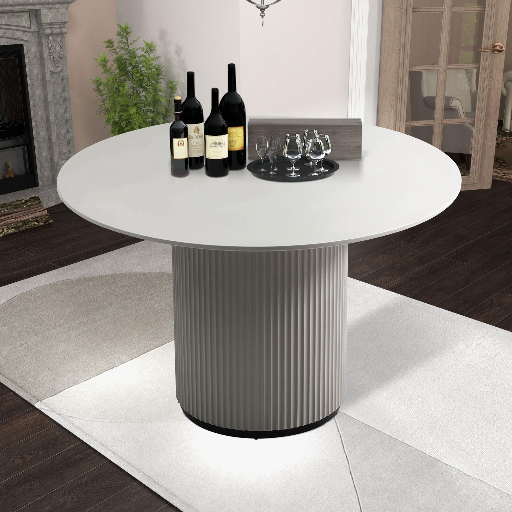 47.24" Round Wood Dining Table(Grey)