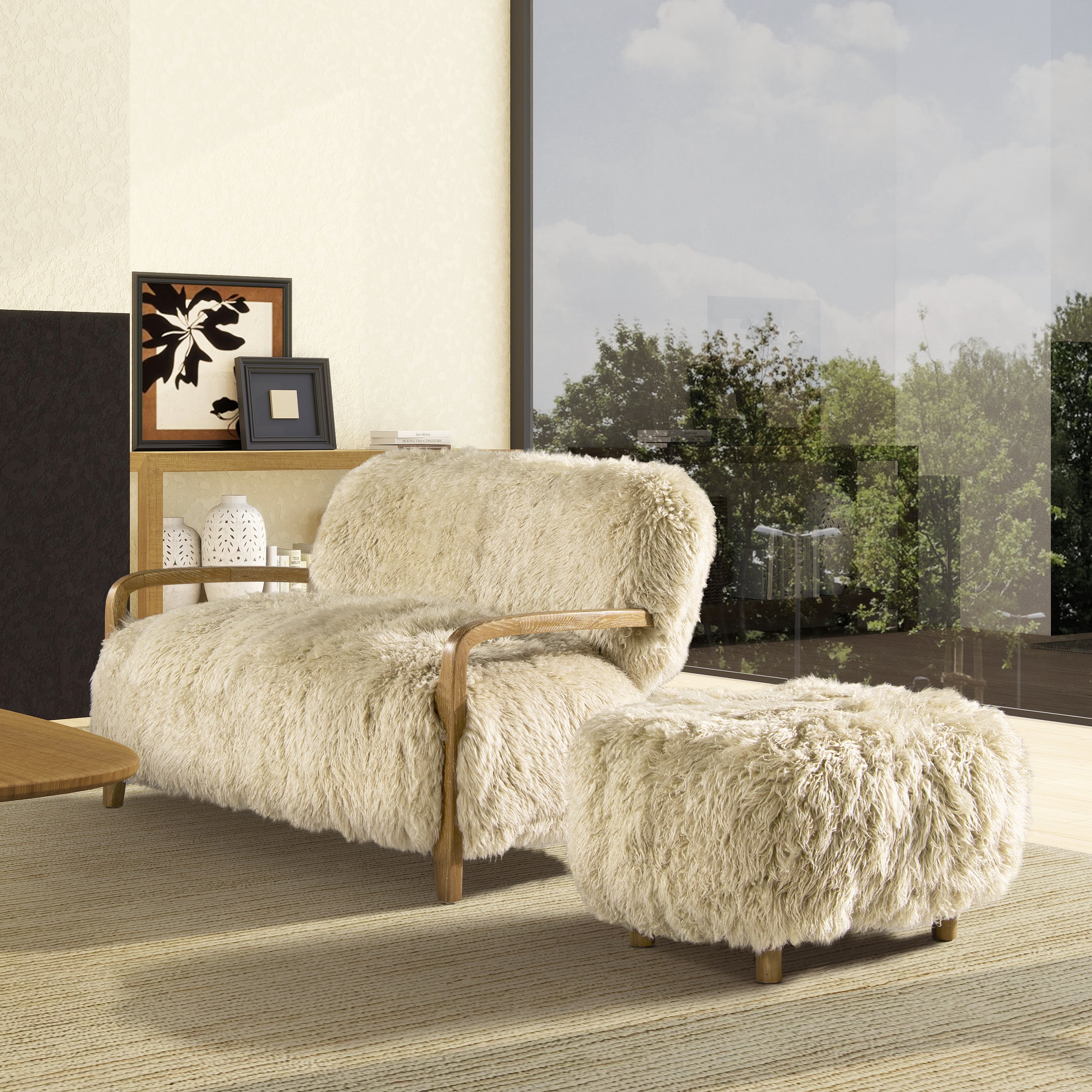 Genuine Sheepskin Fur Split Back Natural Blonde Collection – Dining Chair, Bar Stool, Accent Arm Chair, Loveseat &amp; Ottoman