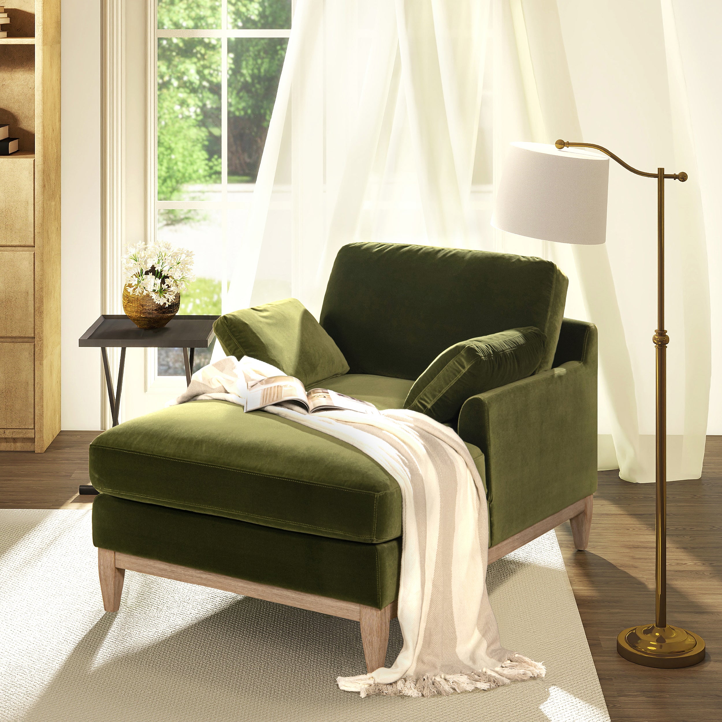 Olive Green Performance Velvet Sofa Chaise Lounge Chair and  Accent Arm Chair