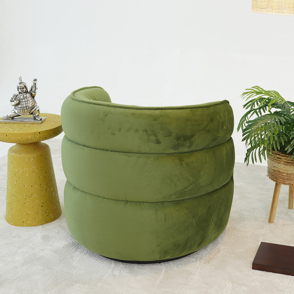 Walden Swivel Chair | Mid-Century Modern Velvet Accent Chair – Cream/Green/Burnt Orange, 360° Swivel, Fully Assembled