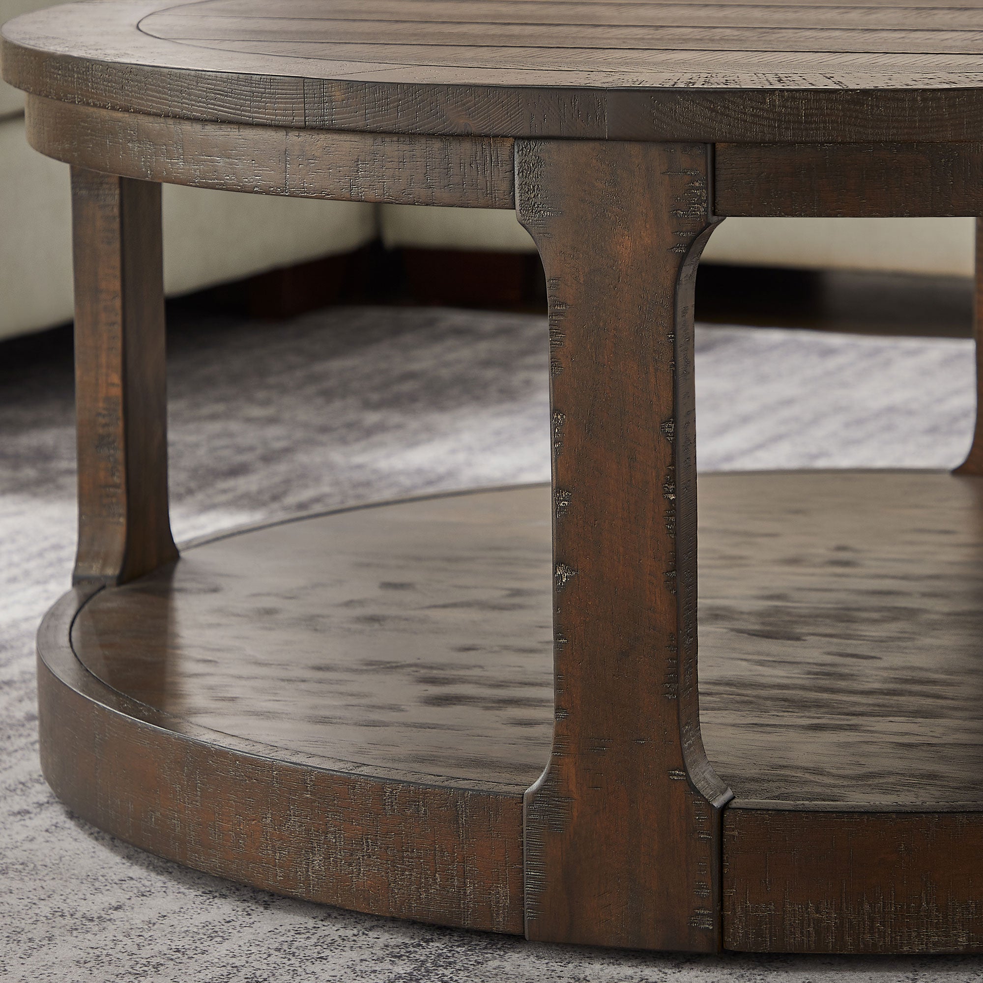 40 - inch 2 - Tier Traditional Round Wooden Coffee Table with Wheels