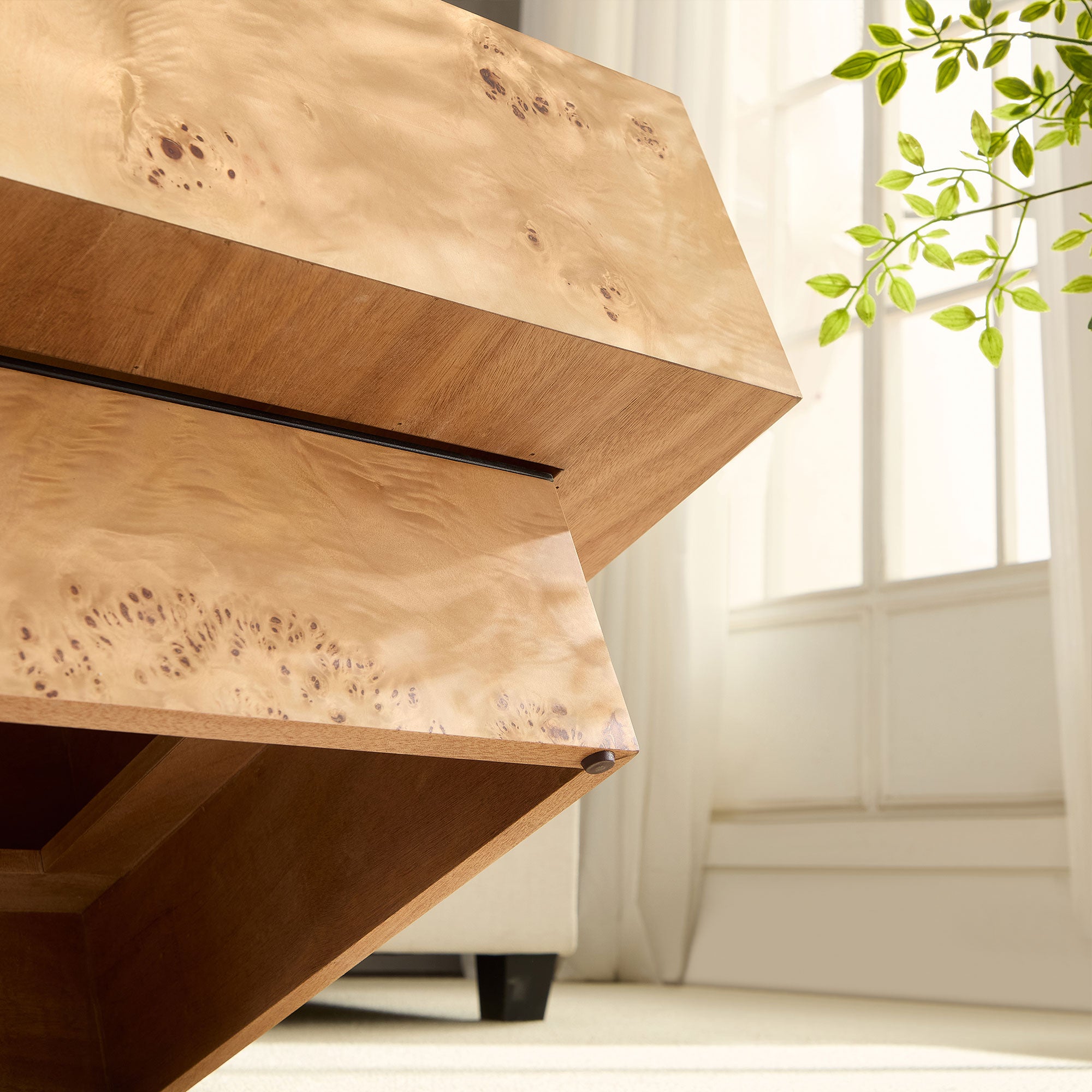 43.31 - Inch Rectangle Coffee Table in Mid - Century Style with Burl Wood Veneer