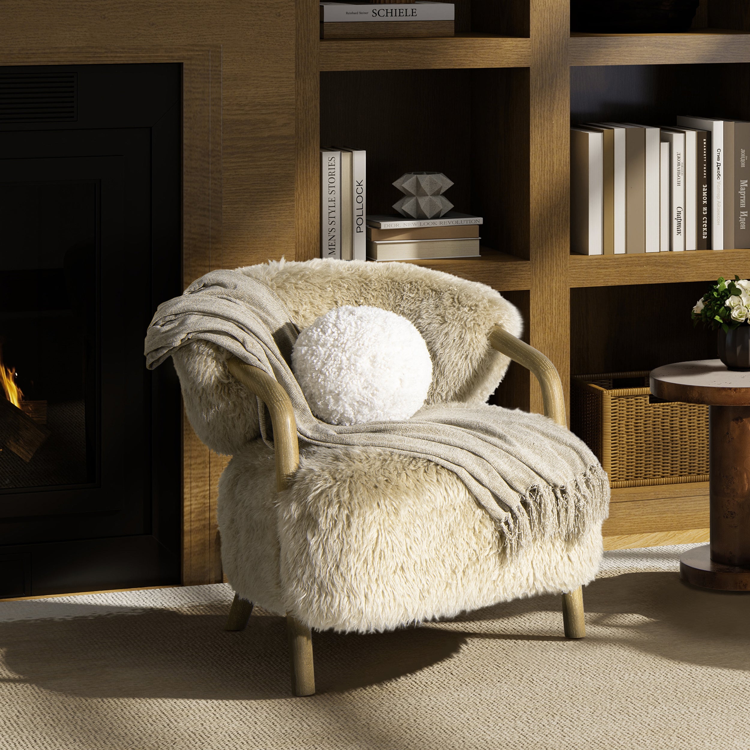 9" Round Sphere Accent Ball Throw Pillow, Curly White Faux