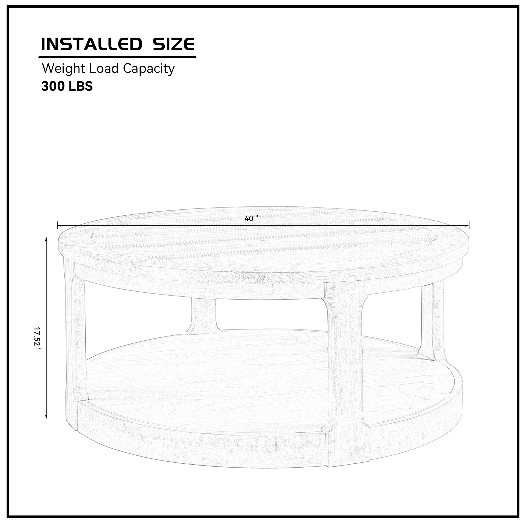 40 - inch 2 - Tier Traditional Round Wooden Coffee Table with Wheels