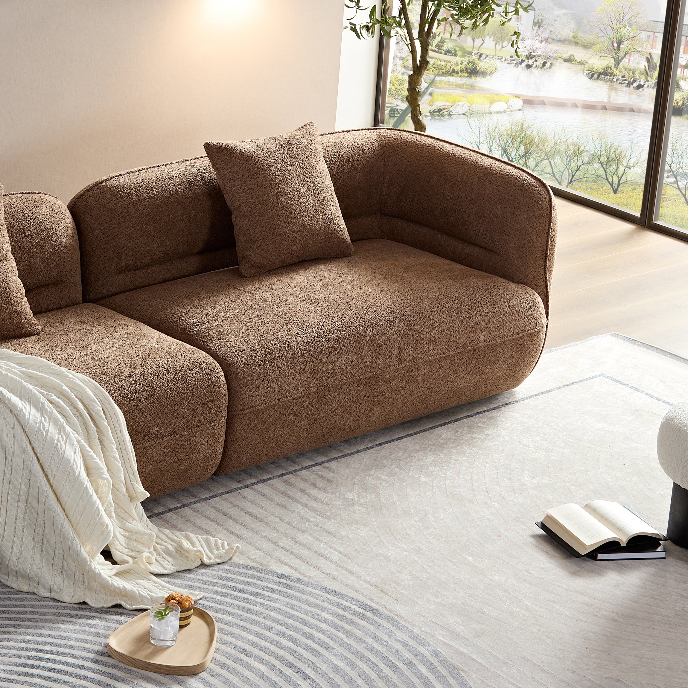 White Sectional Sofa: Durable Fabric, Solid Wood Frame - Ideal for Living Room
