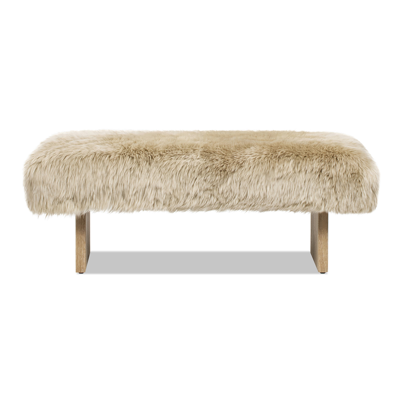 Sheepskin Fur Rectangular Accent Bench | 49" Genuine New Zealand Sheepskin – Natural Wood Frame, Cozy Entryway or Bedroom Bench