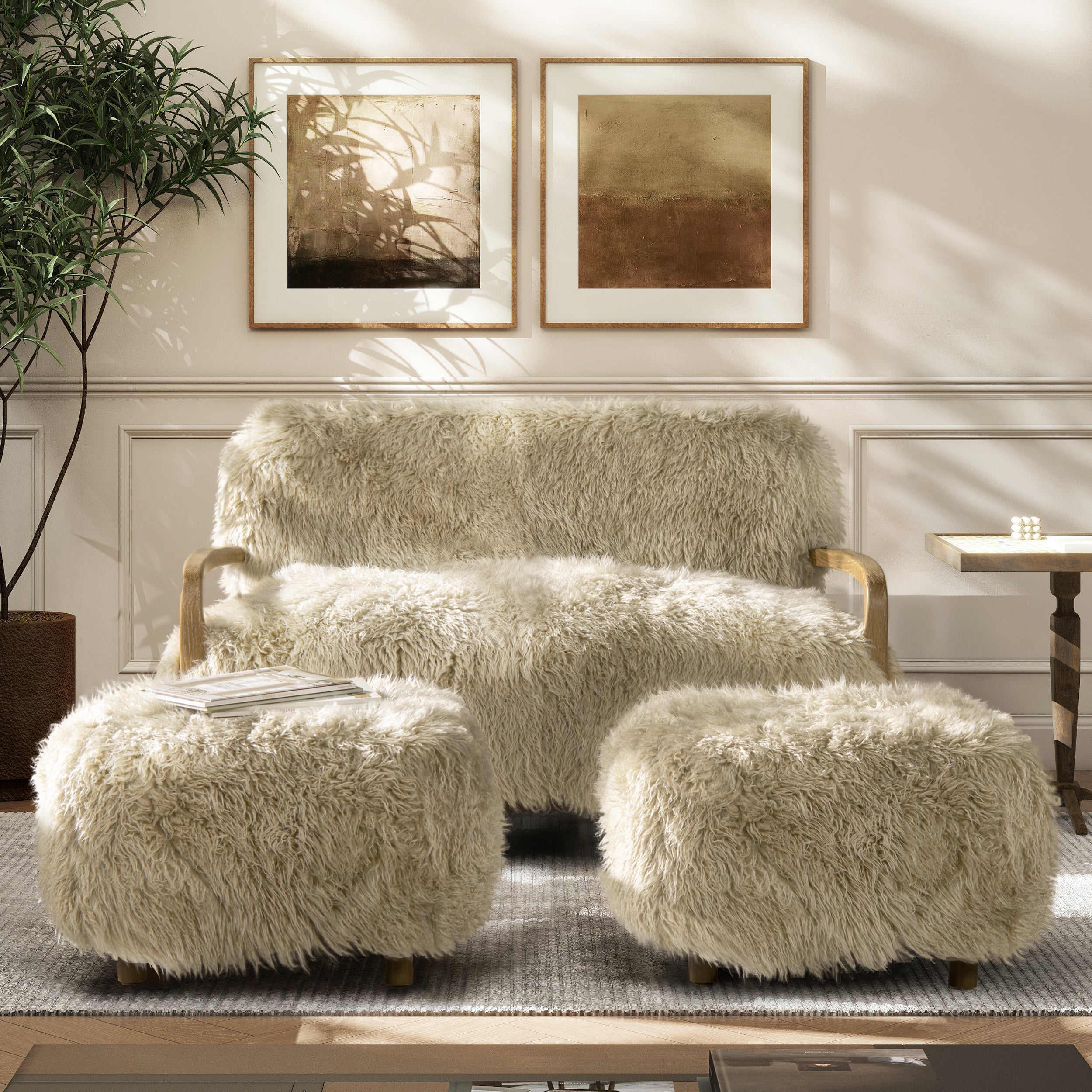 Genuine Sheepskin Fur Split Back Natural Blonde Collection – Dining Chair, Bar Stool, Accent Arm Chair, Loveseat &amp; Ottoman