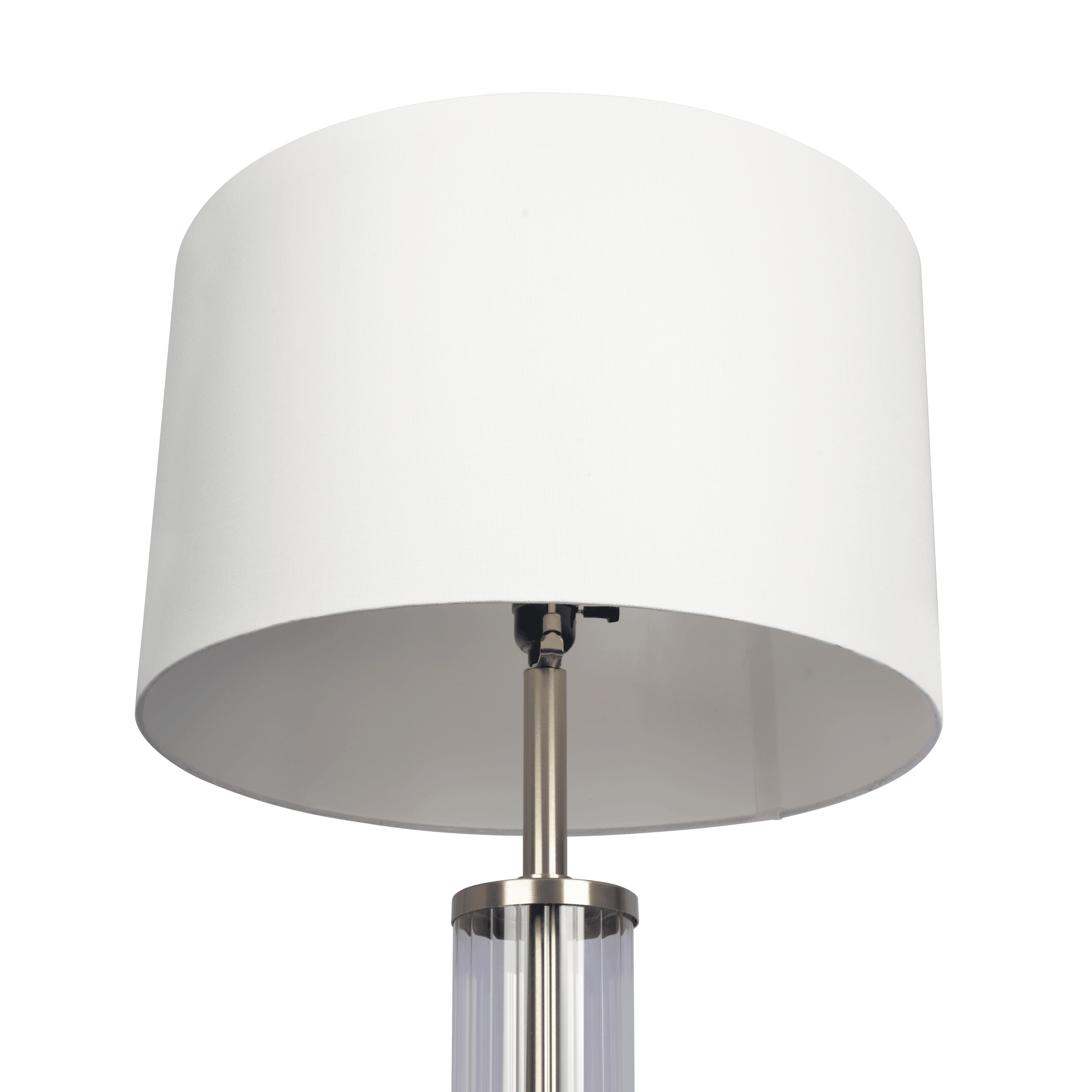 Brushed Nickel Floor Lamp | 63" Tall with 3-Way Rotary Switch, Clear Glass Body, Metal Base – White Drum Shade for Living Room