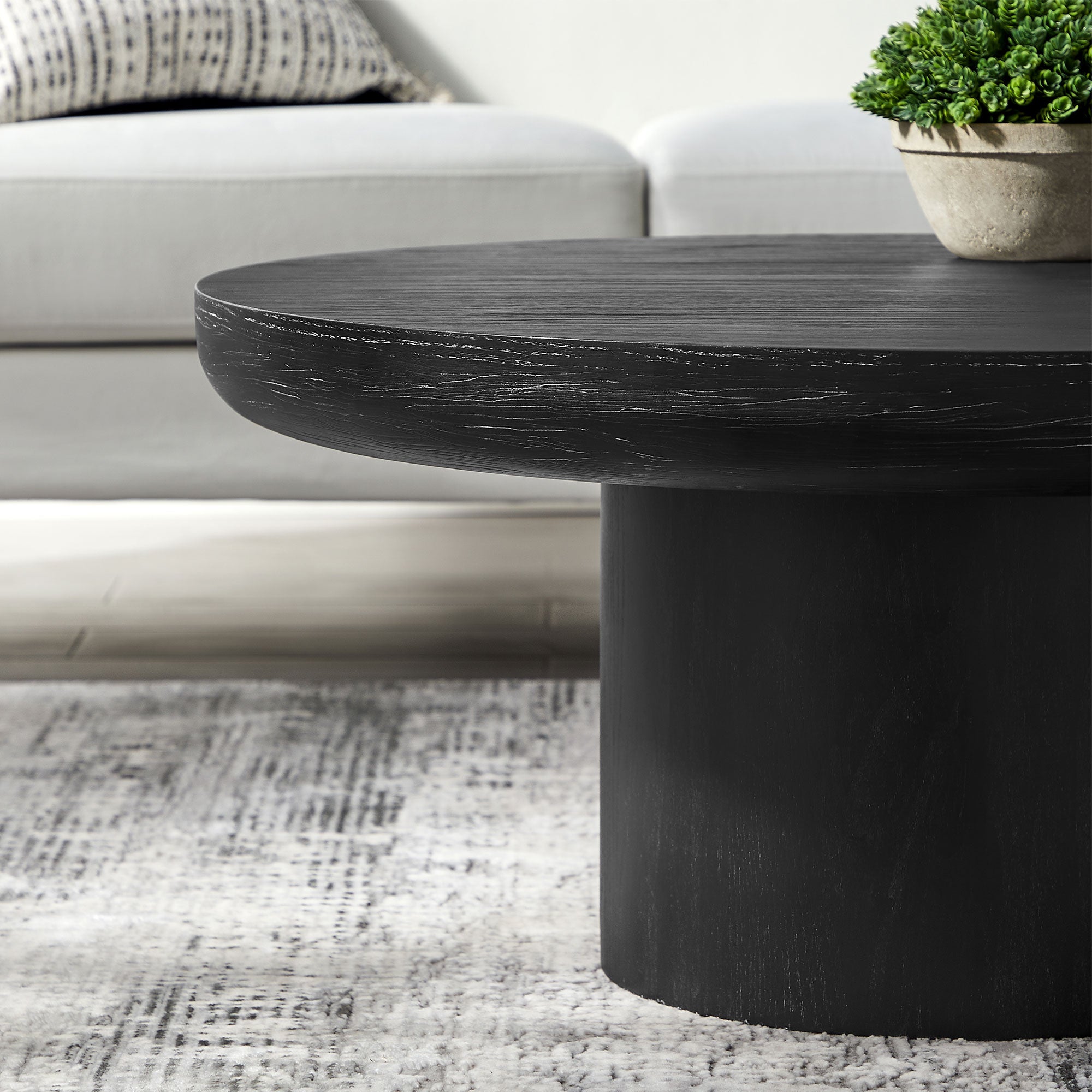 35.98 - inch Round Coffee Table: Cylindrical Leg, Wood Veneer for Living & Office