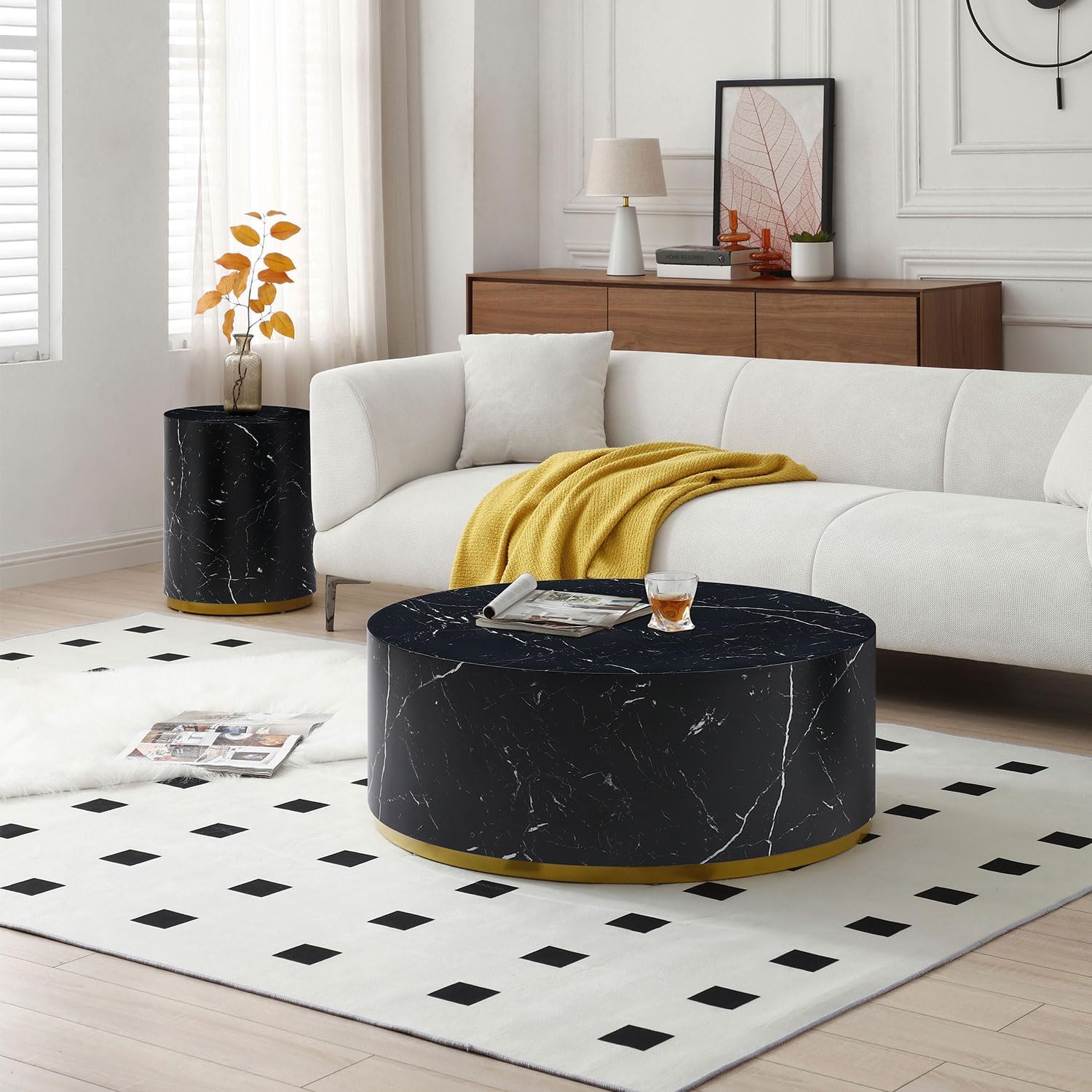 Round Black Coffee Table Set