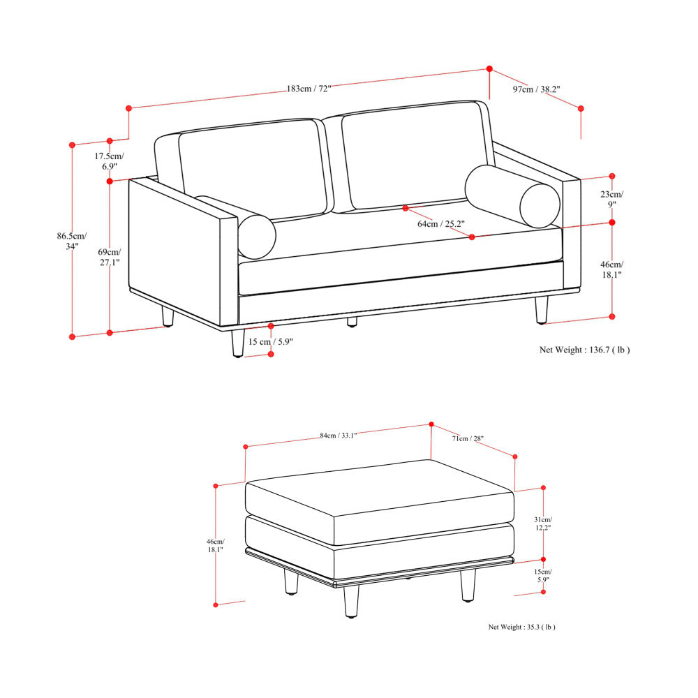 Morrison 72-inch Sofa and Ottoman