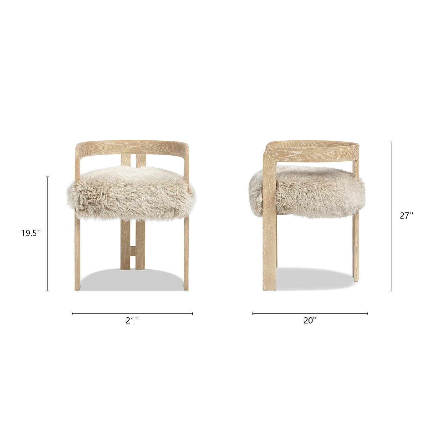 Low Back Genuine Fur Dining Chair | Solid Ash Wood Frame, New Zealand Sheepskin – Natural Blonde Finish, Versatile Accent Chair