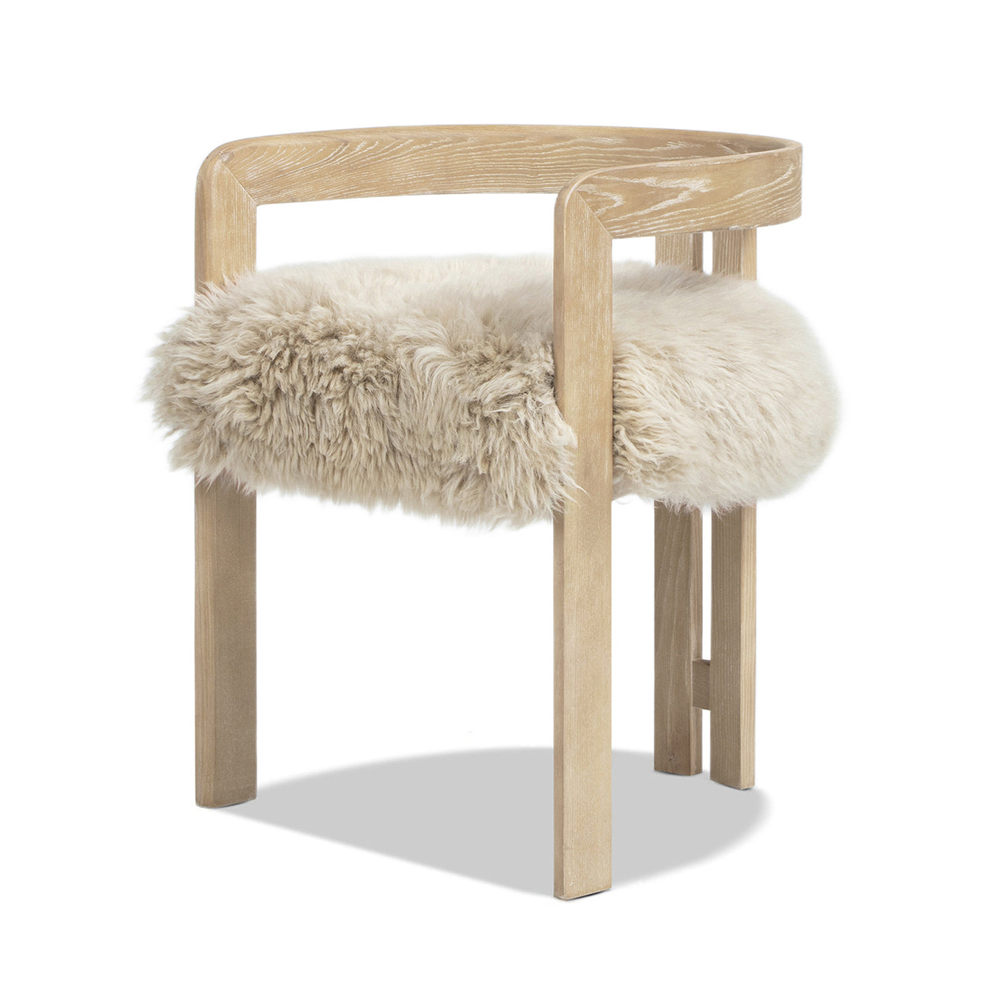 Low Back Genuine Fur Dining Chair | Solid Ash Wood Frame, New Zealand Sheepskin – Natural Blonde Finish, Versatile Accent Chair