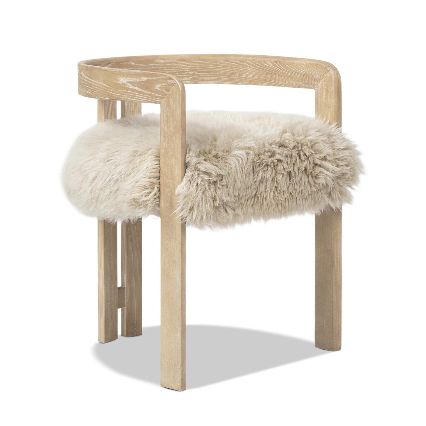 Low Back Genuine Fur Dining Chair | Solid Ash Wood Frame, New Zealand Sheepskin – Natural Blonde Finish, Versatile Accent Chair