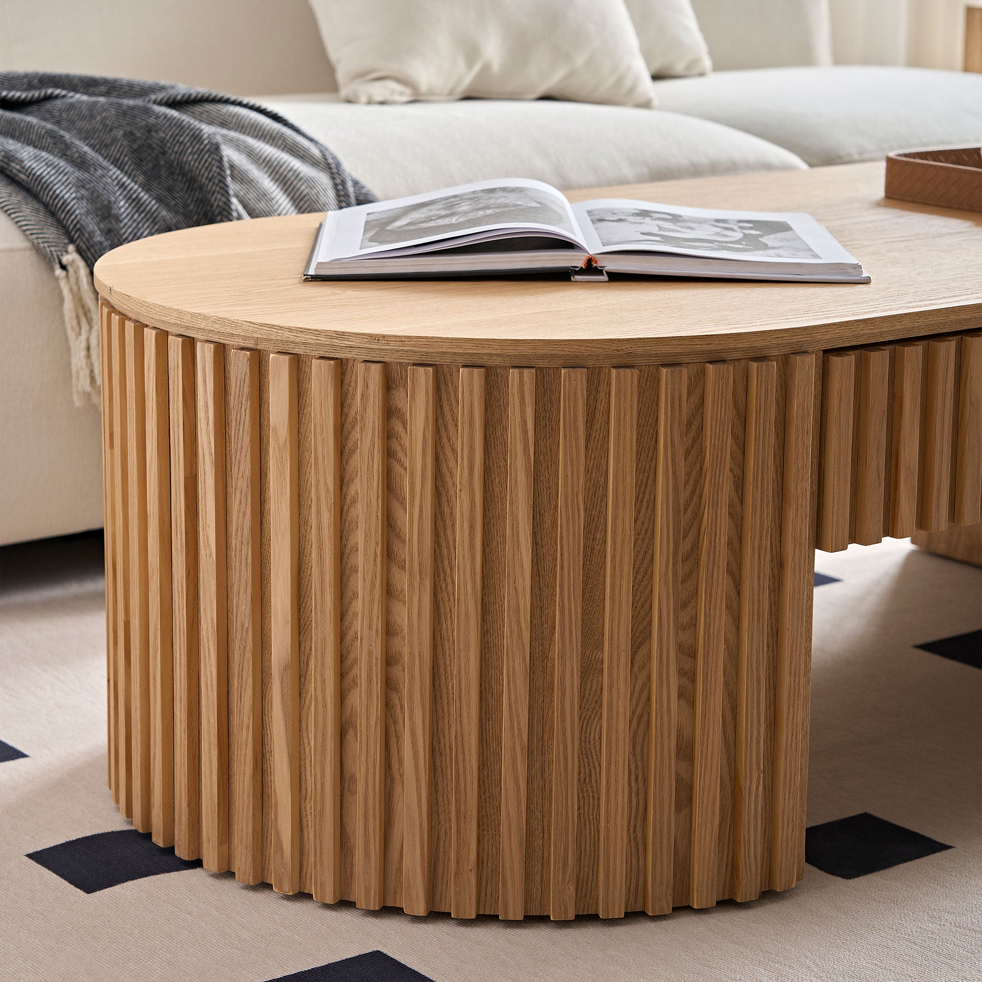Oval Wood Coffee Table With Drawer Mid Century Modern Coffee Table Unique Coffee Table for Living Room Furniture, Tea Table