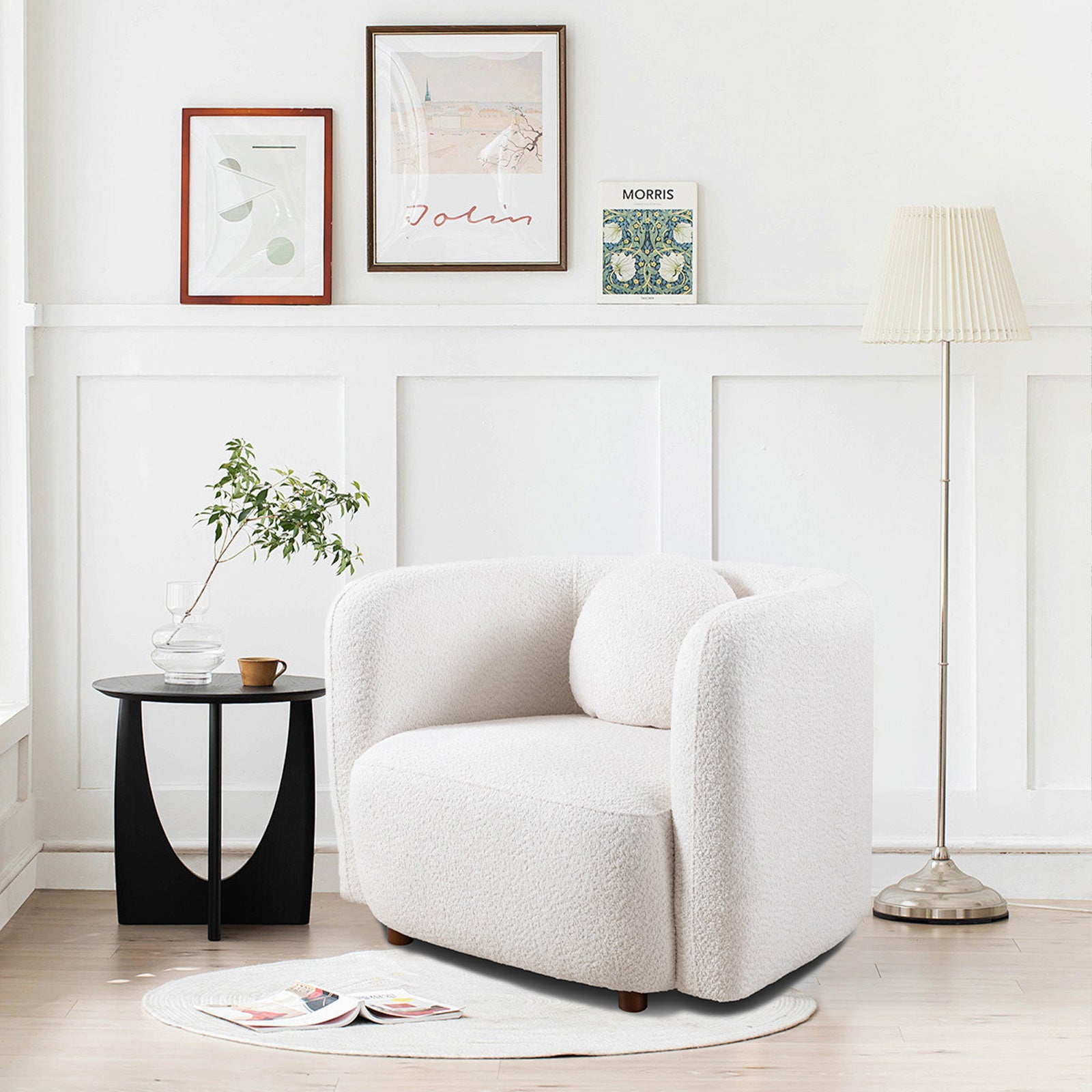 Living Room Armchair: Boucle Upholstered Single Cloud Couch in Japandi Style